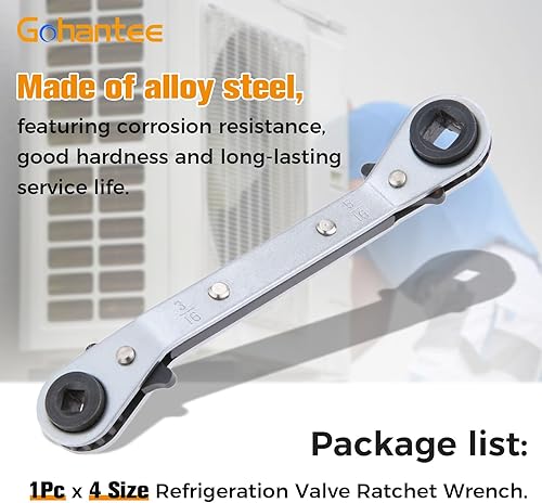 Miniatura 6 de gohantee Llave de trinquete de refrigeración de 4 tamaños diferentes, 1/4 x 3/16 cuadrada x 3/8 x 5/16 cuadrada para aire acondicionado