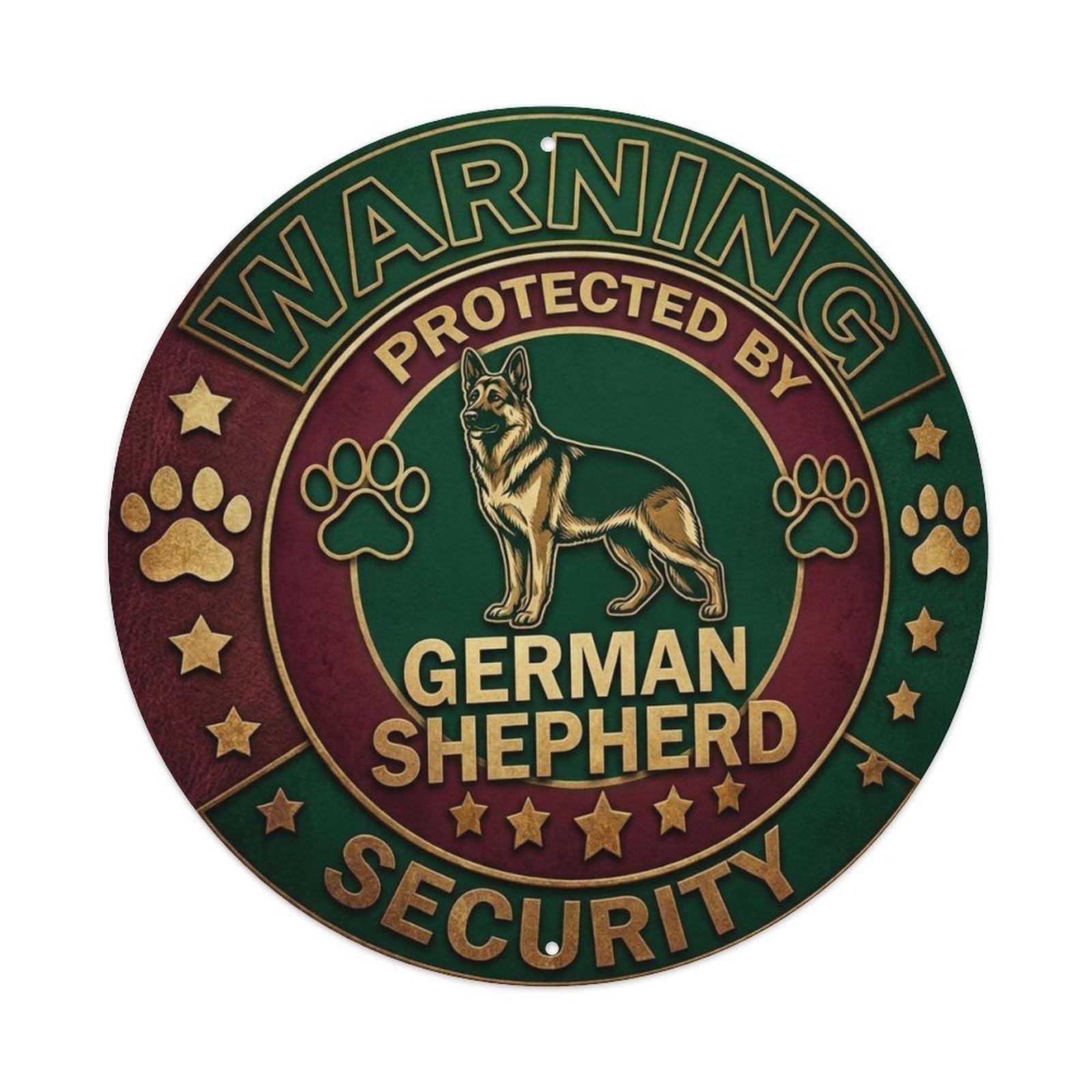 German Shepherd Security Warning Vintage Gold Metal Tin Sign