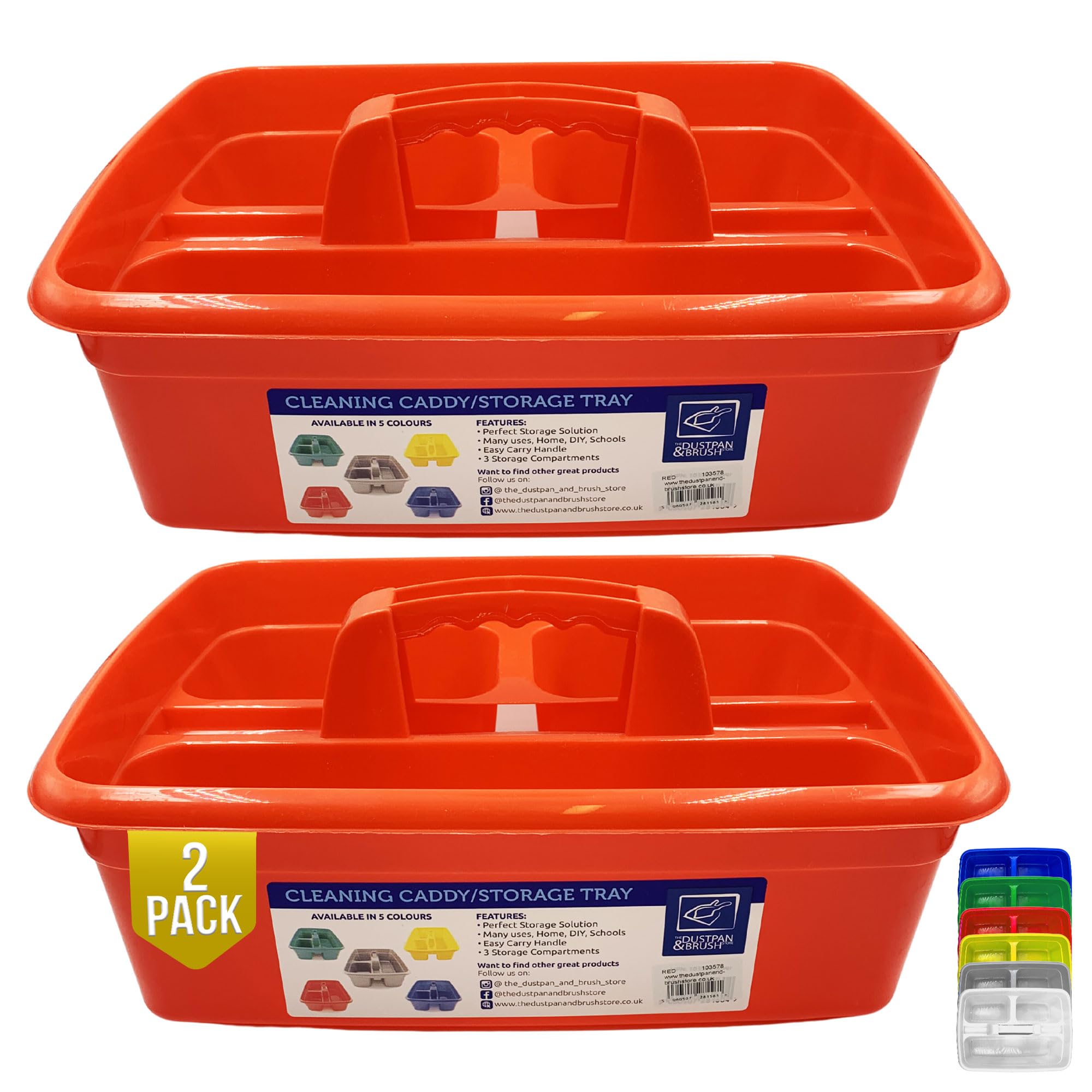 Cleaning Caddy Tray Box Housekeeping Cleaners Tote Tray Basket with Handle Carry Grips - Ideal Under Sink Kitchen Storage Caddy for Cleaning Products Cleaners Carrier Tool Organiser (Red 2 Pack)