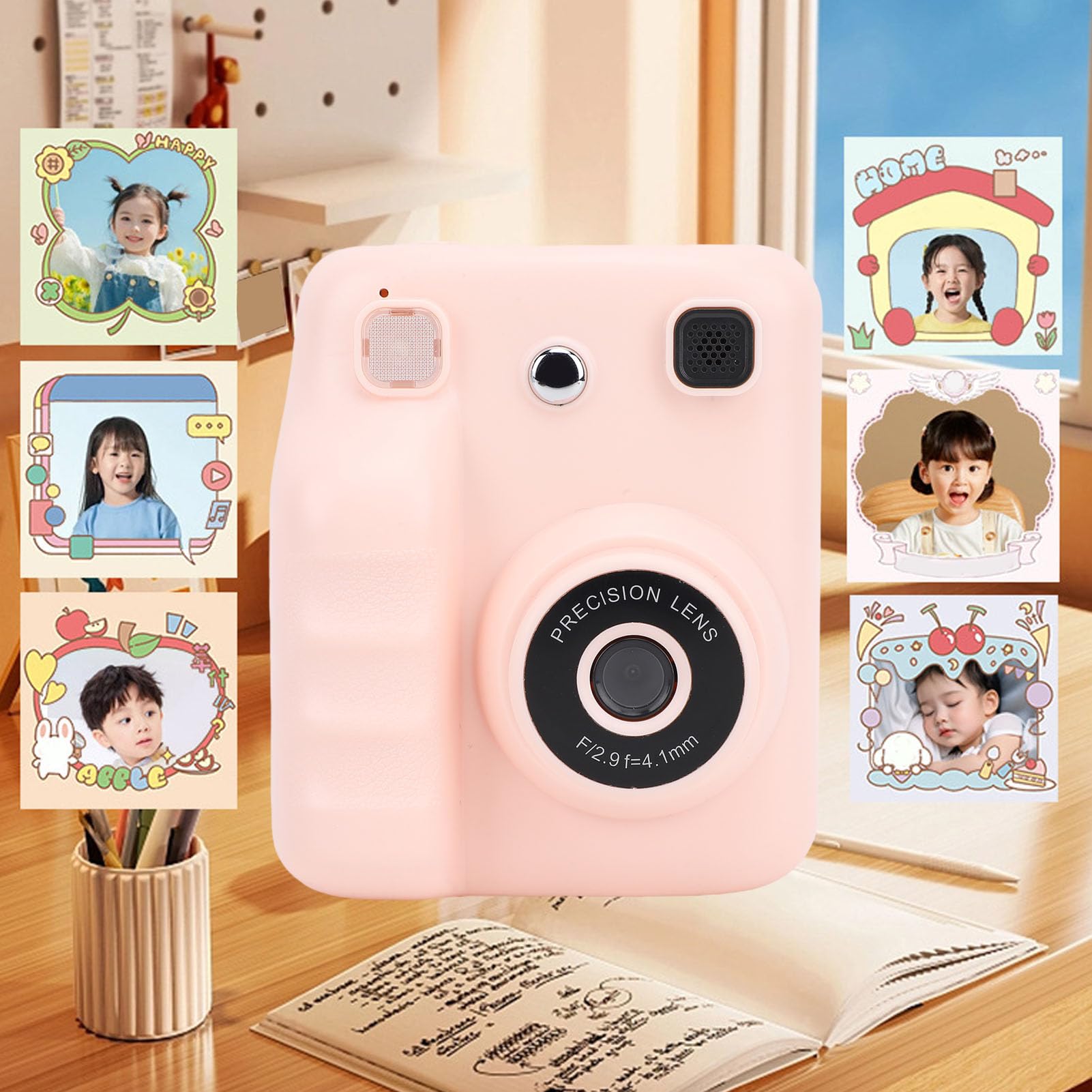 Appareil Photo à Instantanée, écran HD 2,4 Pouces, 48 ​​MP 1080P, Mise au Point Automatique, Lecture MP3, Appareil Photo Numérique Portable avec Batterie (Pink)