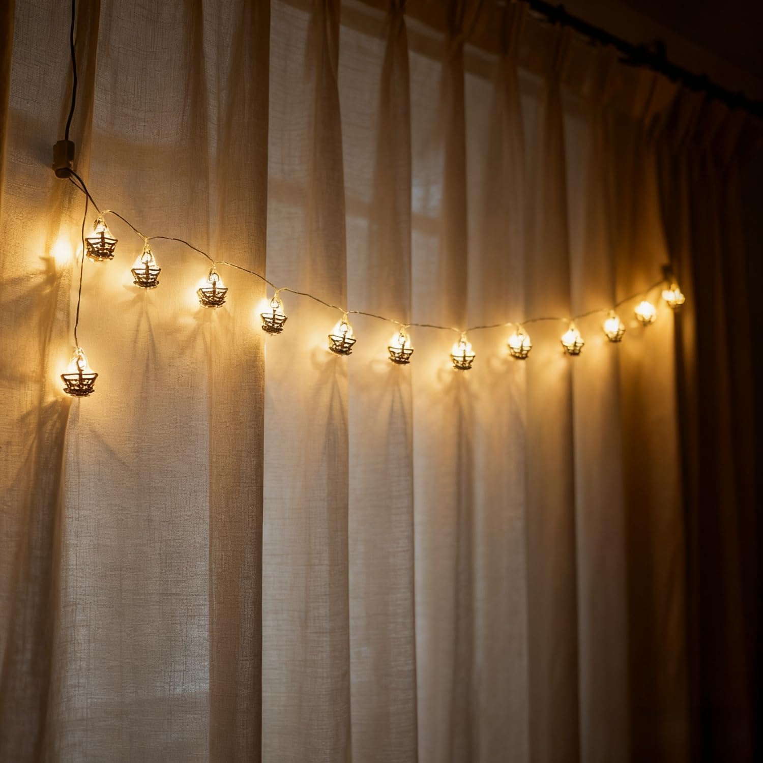 KYMY Diwali String Lights, 10ft 20 LED Battery Operated Deepavali Rangoli Curtain Warm Lights, India Festival of Lights Lotus Diyas Party Decorations for Hindu Wedding, Wall, Window, Fence Supplies image 4