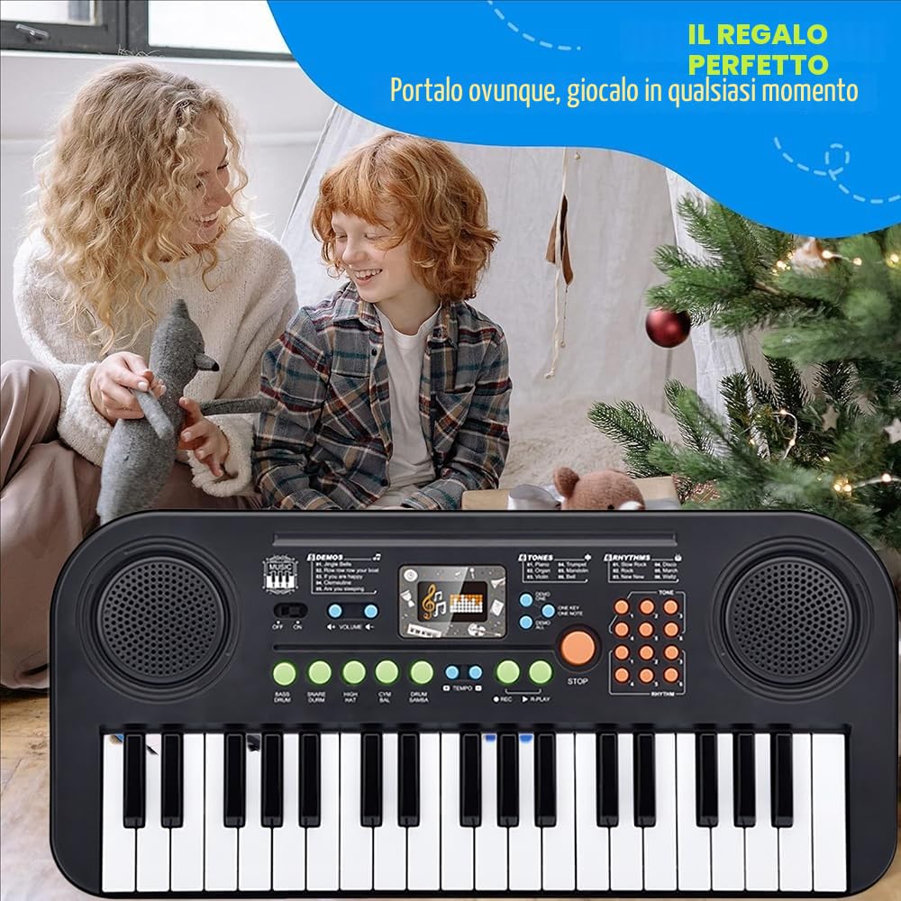 Pianola Per Scuola Media,Tastiera 37 Tasti Scuola Media,Pianola 37 Tasti,Con Microfono,Portatile Multifunzionale,Formazione Musicale Introduttiva,Per i Bambini Di 3 4 5 6 Anni e Oltre, Principianti