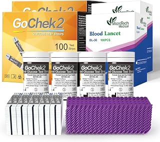 MicroTech Blood Glucose Test Strips & Lancets for GoCheck2 - 200 Count, 180-Day Validity, Oxygen Immune, Family Accurate Testing