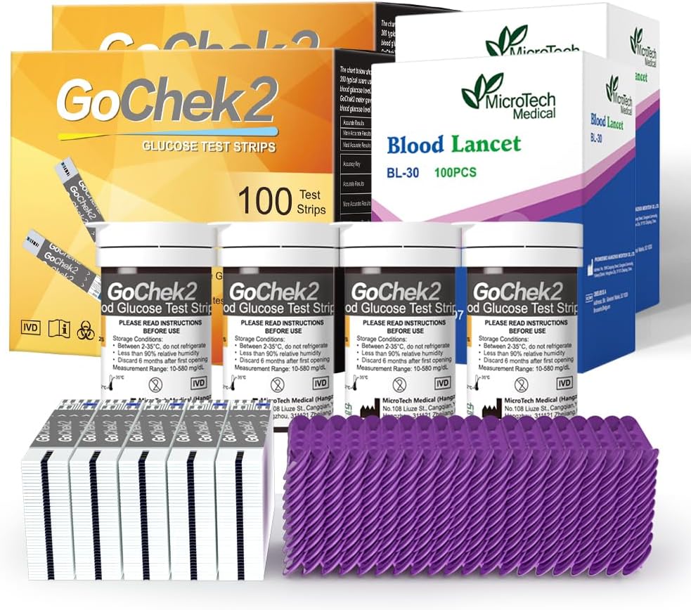 Blood Glucose Test Strips & Lancets, 180d Opening Valid, Immune to Blood Oxygen, Only for Gocheck2, 200 Count.
