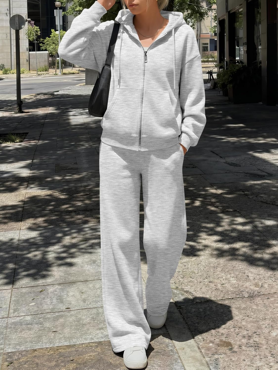 Trendy Queen Womens 2 Piece Zip Up Hoodie Sweatsuits Wide Leg Lounge Sets