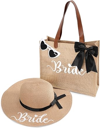 Bride Tote Bag Sun Hat Glasses Set 