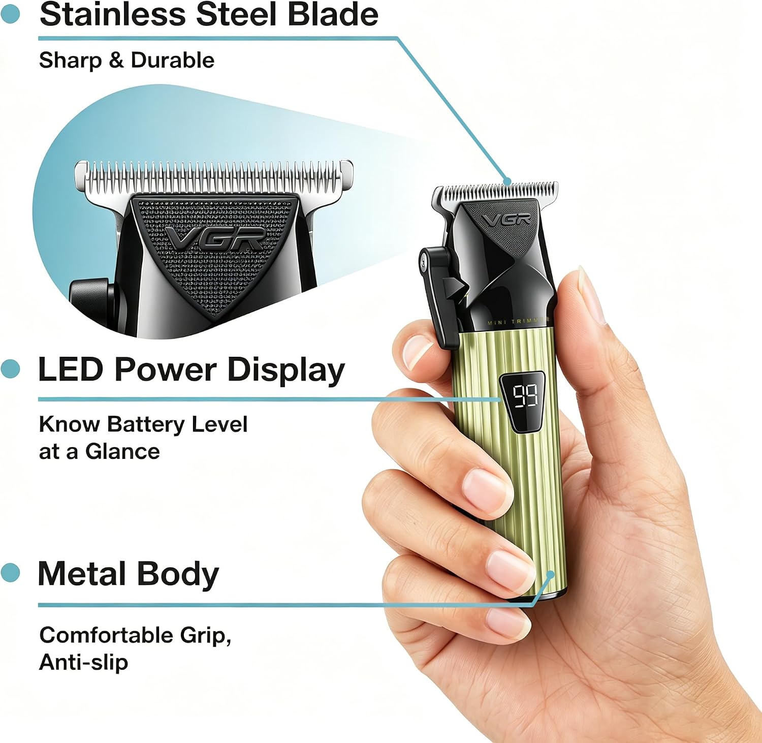 VGR 037 Mini T-Blade Hair Trimmer for Men, Zero Gap Trimmers, Gold