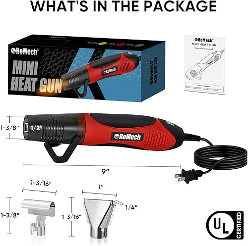 Miniatura 4 de ROMECH Pistola de calor de 350 W con 2 boquillas, pistola de calor de doble temperatura de 400 F a 660 F, pistola de aire caliente de calor rápido