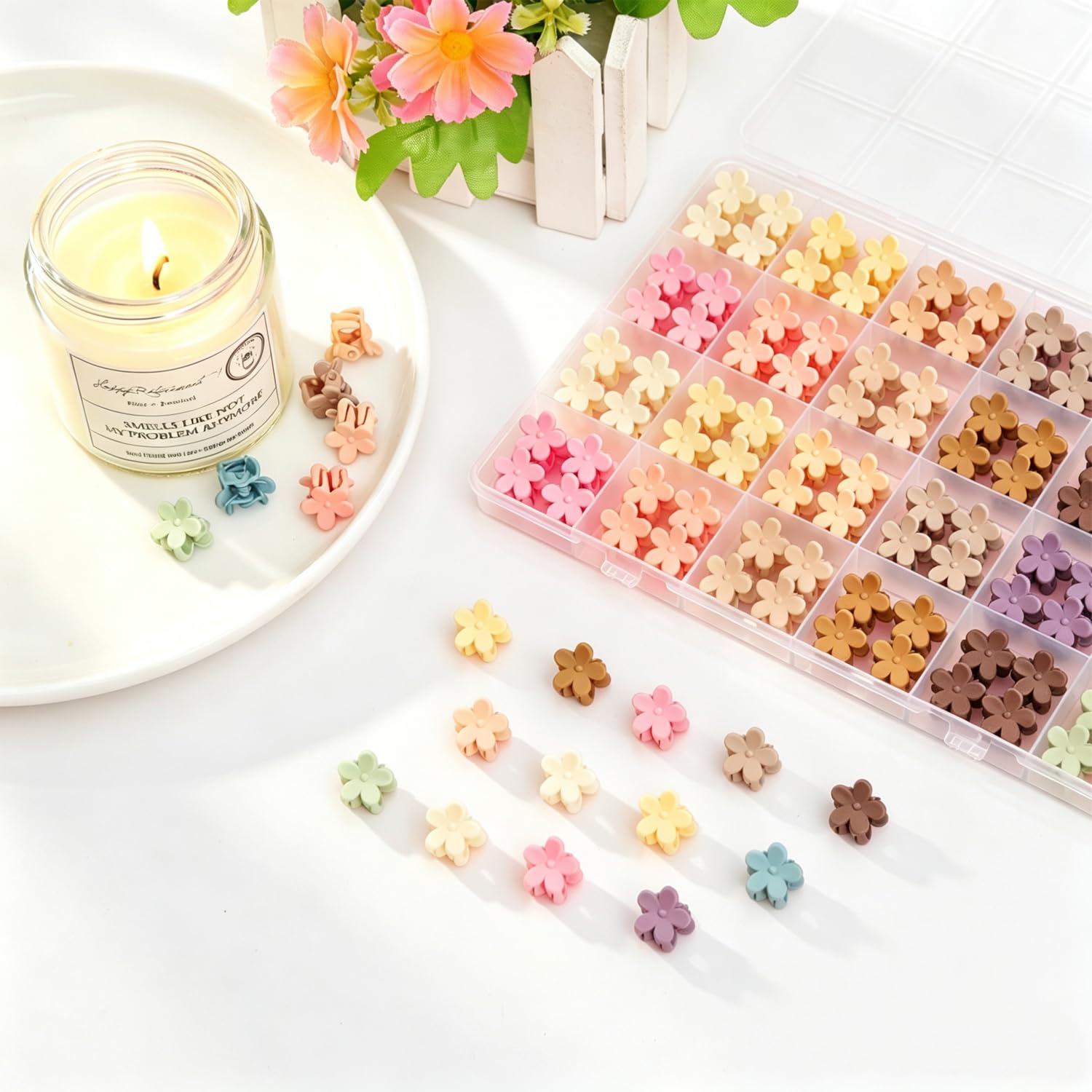 96pcs Mini Flower Hair Clips for Kids Cute Mini Claw Clips Hair Pins Colorful Small Hair Accessories for Girls Women Teens Kids Toddlers Children in Organizer Box