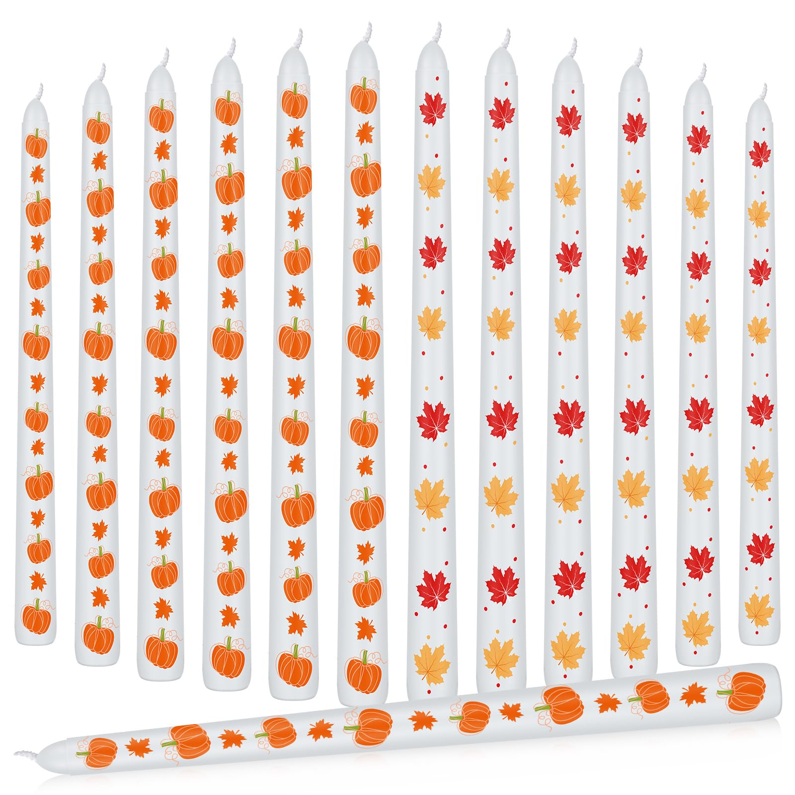 Threlaco 12 Pcs Fall Taper Candles 10 Inch Tall Unscented Candle Sticks Pumpkin Maple Leaf Thanksgiving Decorative Candle Set Autumn Gifts Holiday Decor for Dinner Table Home Thanksgiving Party Decor