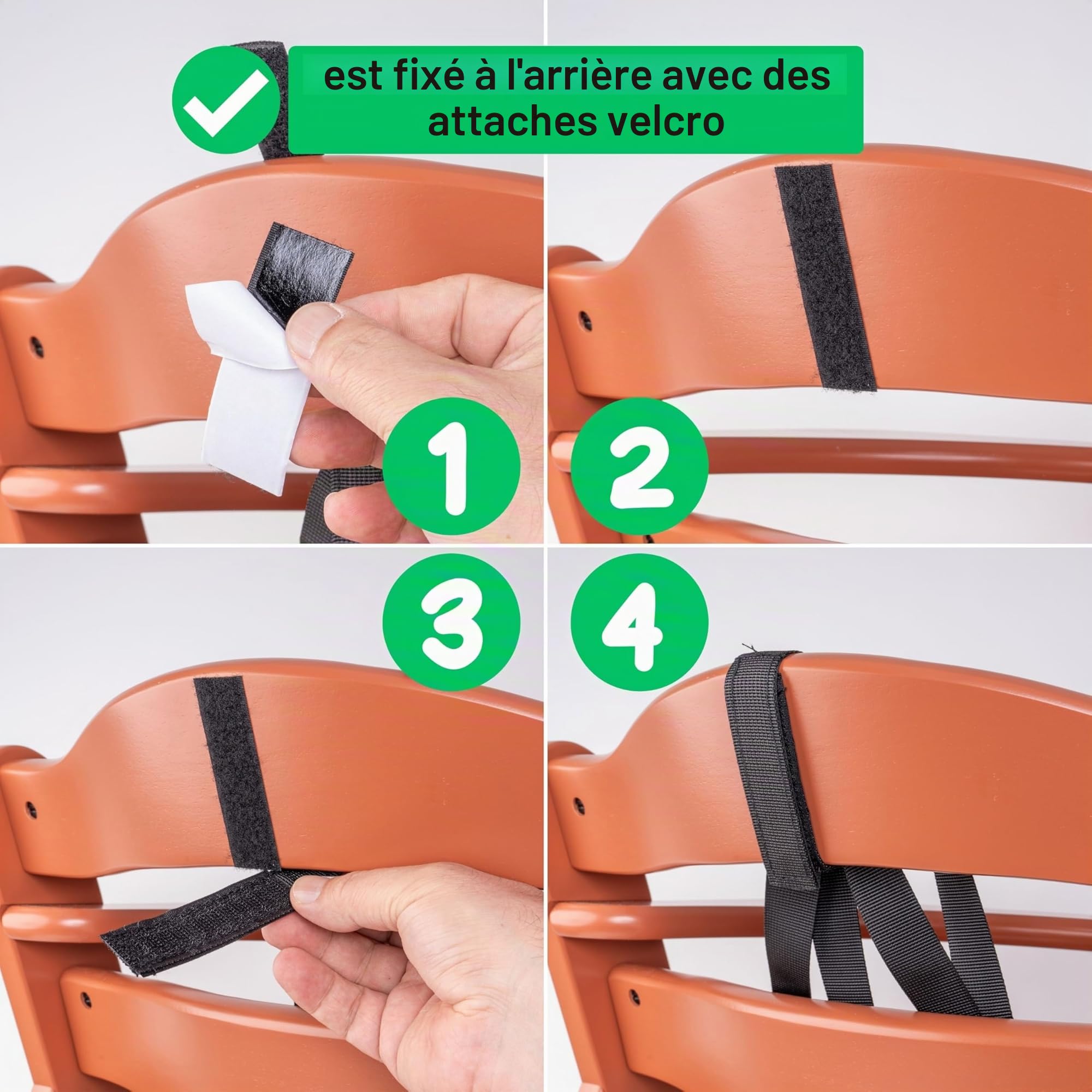 Chaise haute système de harnais 5 points, 1 Set, compatible avec Hauck, Stokke Tripp Trapp, Roba, uvm., en Noir, ceinture avec clip de poitrine, ceinture de chaise haute système 5 points