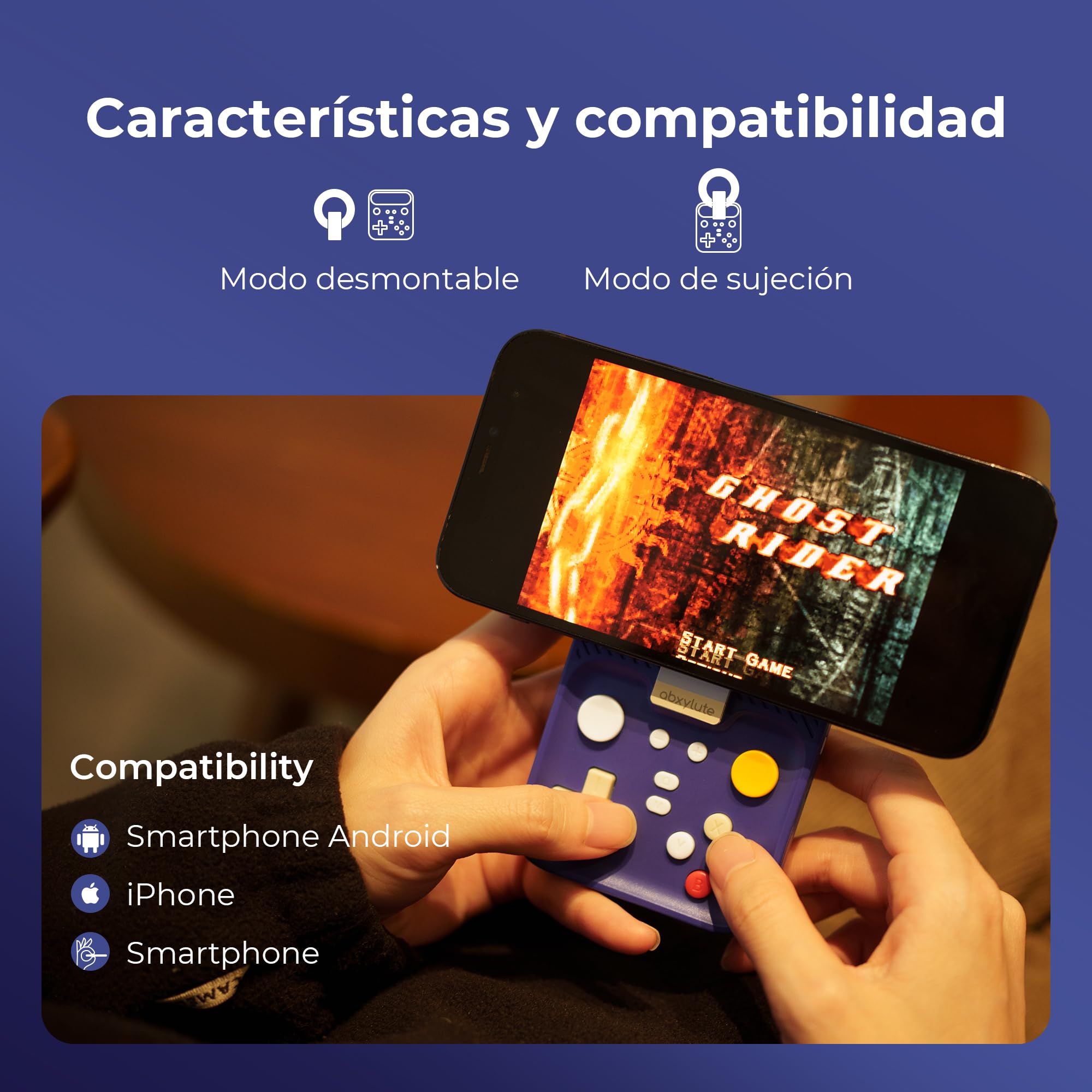 abxylute Controlador de juegos móvil M4 Snap-On para Android y iPhone, controlador portátil ligero para teléfono, soporte para gamepad retro de bolsillo, doble joystick turbo (azul)