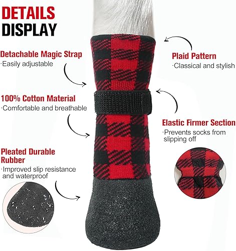 Miniatura 3 de BEAUTYZOO Calcetines antideslizantes para perros, zapatos para perros para pavimento calientefrío, nieve y días de lluvia, botines de agarre