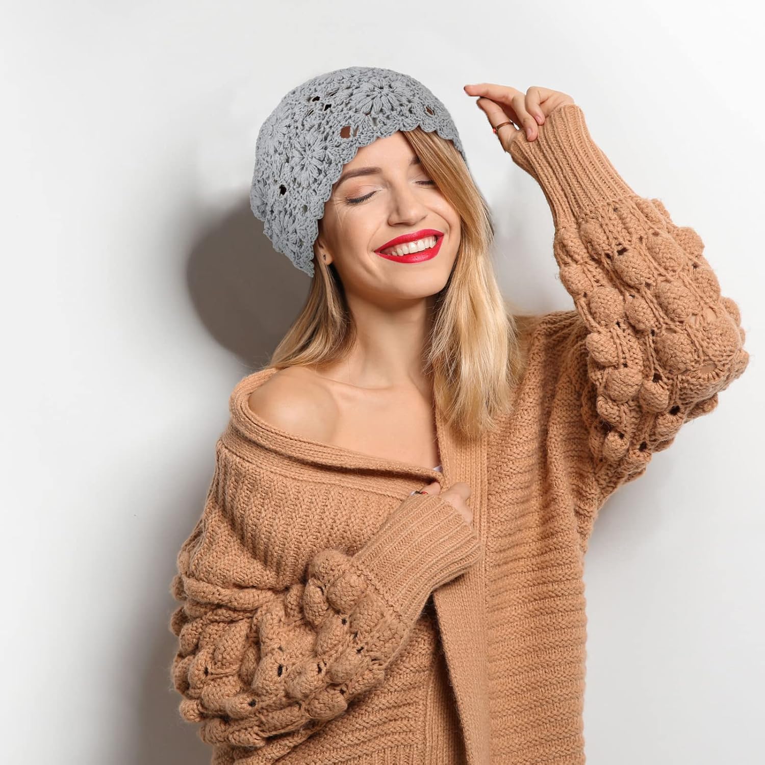 JenPen 6 Pcs Women Crochet Hat Slouchy Knit Beanie Cotton Handmade Knit Hat Summer Winter Soft Comfortable Floral Skull Cap