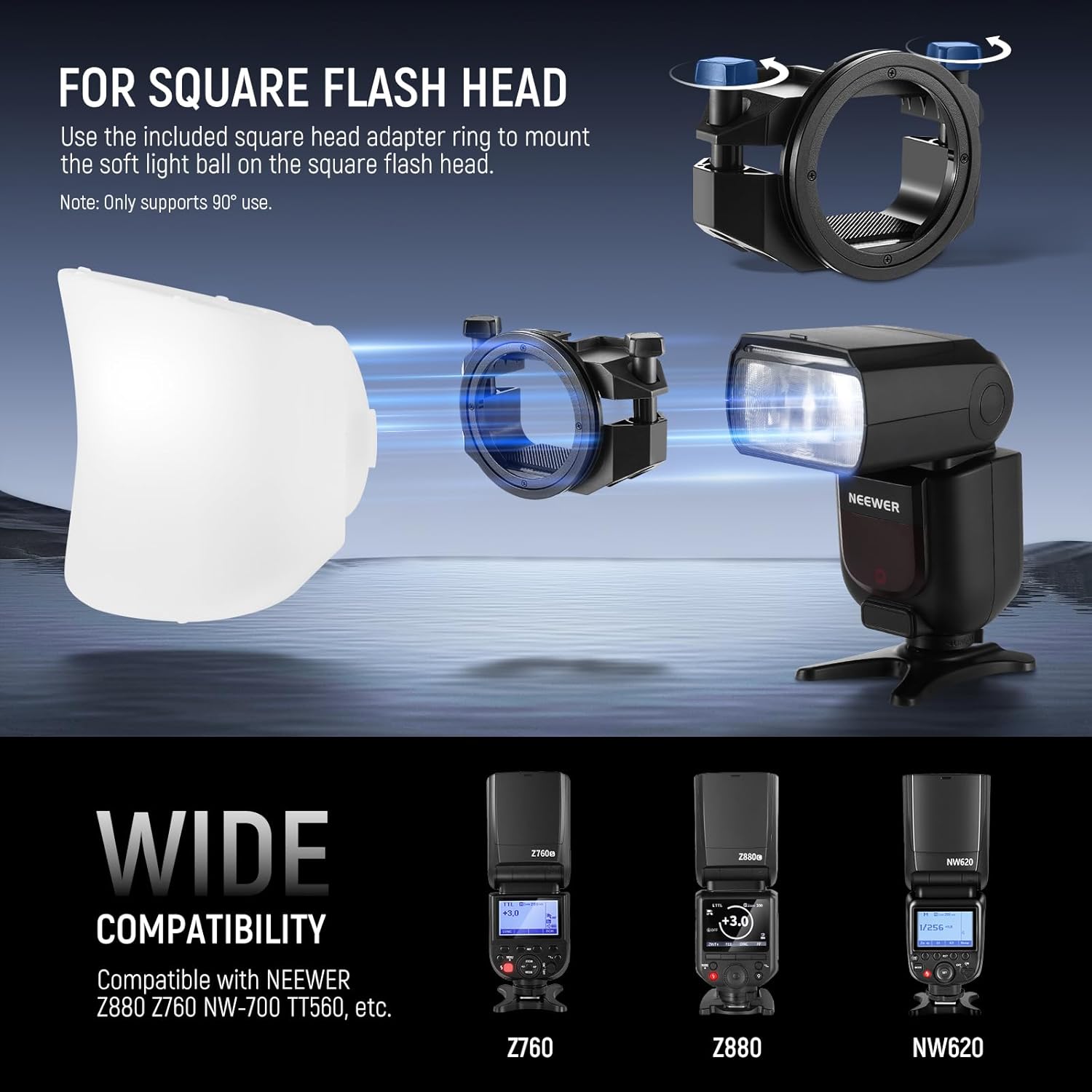 Neewer CRS7 Softbox Diffusion Dome with 3 Adapter Rings, Compatible with Godox V1 Z1 Z2 Round Head Flash and Square Speedlite Z760 and More, Mount for Video Light MS60B MS60C MS150B