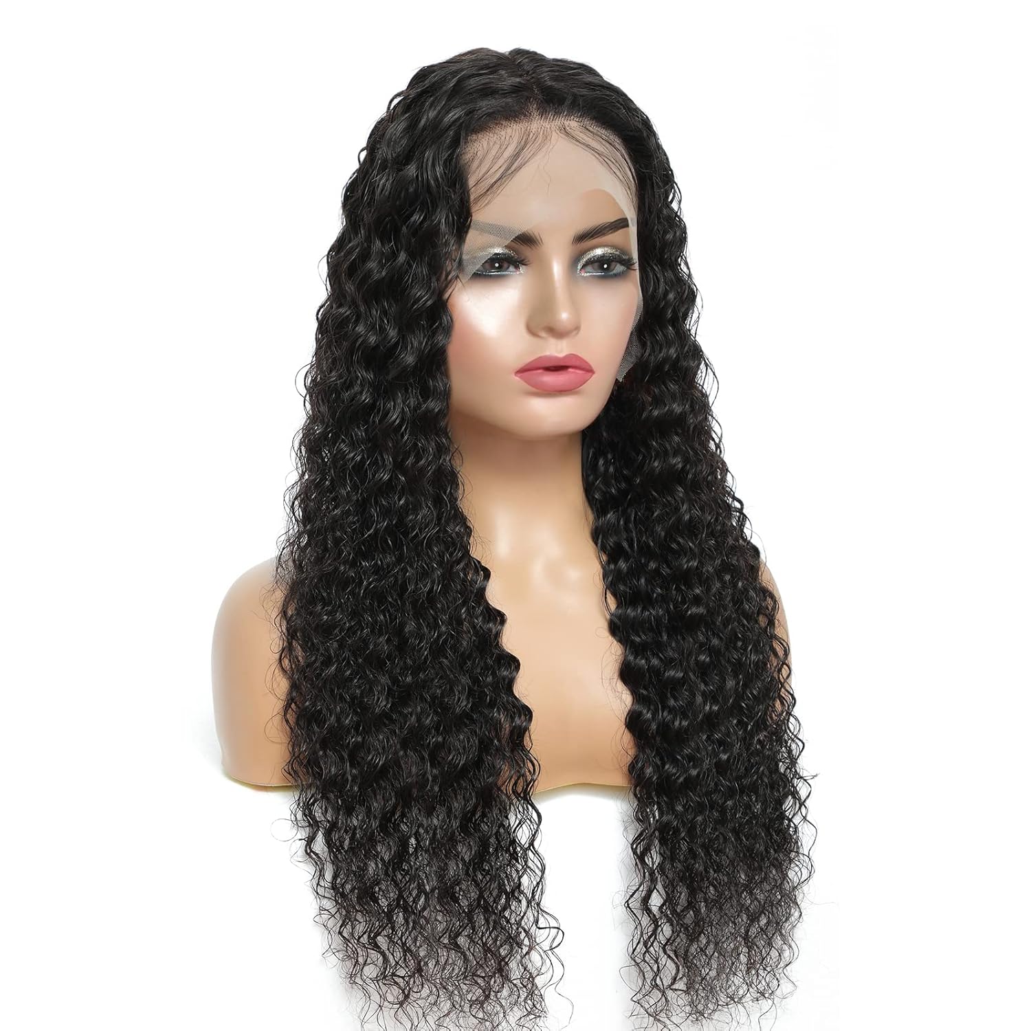 Water Wave Lace Front Wigs Human Hair 13x4 HD Lace Front Wigs Glueless Brazilian Virgin Human Hair Wigs Pre Plucked with Baby Hair 180% Density Wet and Wavy Curly Wigs for Women Natural Black 28 Inch