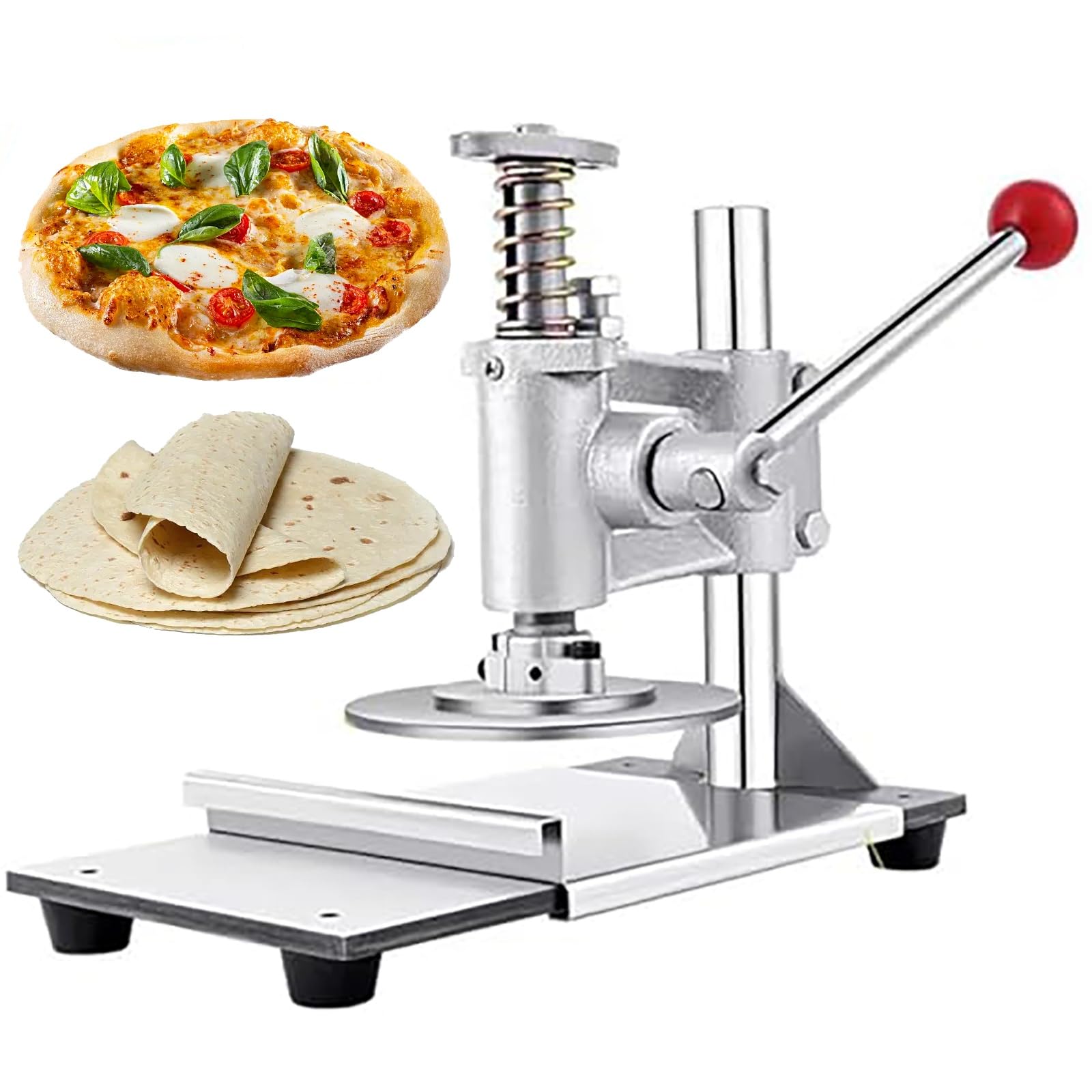 Pressa per impasti per pizza, strumento manuale in acciaio inox per appiattire l'impasto, ideale per pizza, tortillas, chapati e pasticceria per cottura professionale e casalinga