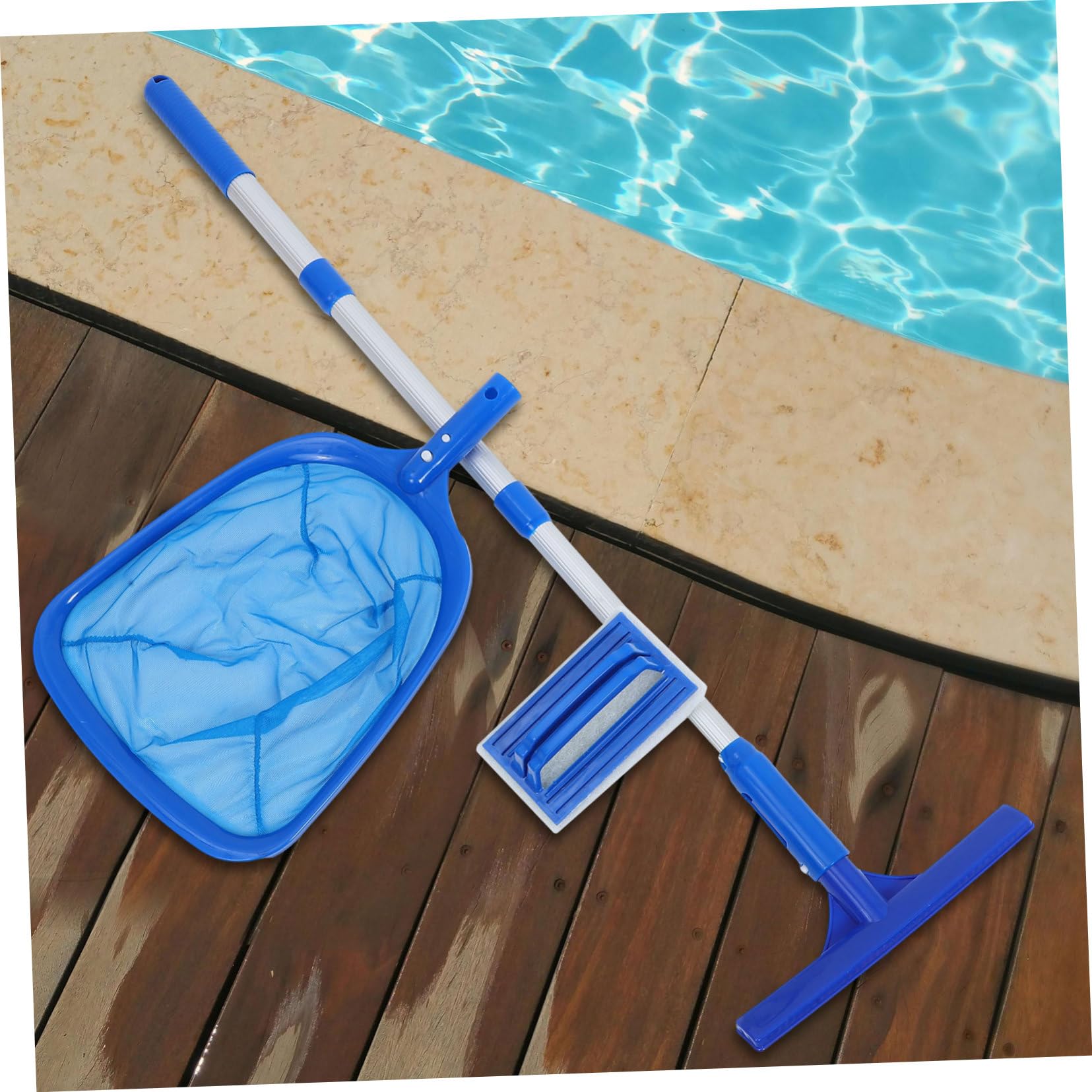 Mipcase Bodensauger Pool Skimmer mit Teleskop Poolstange und Poolbürstenstange aus Aluminiumlegierung Vielseitiges Pool Reinigungsset für Private Schwimmbäder und Aufblasbare