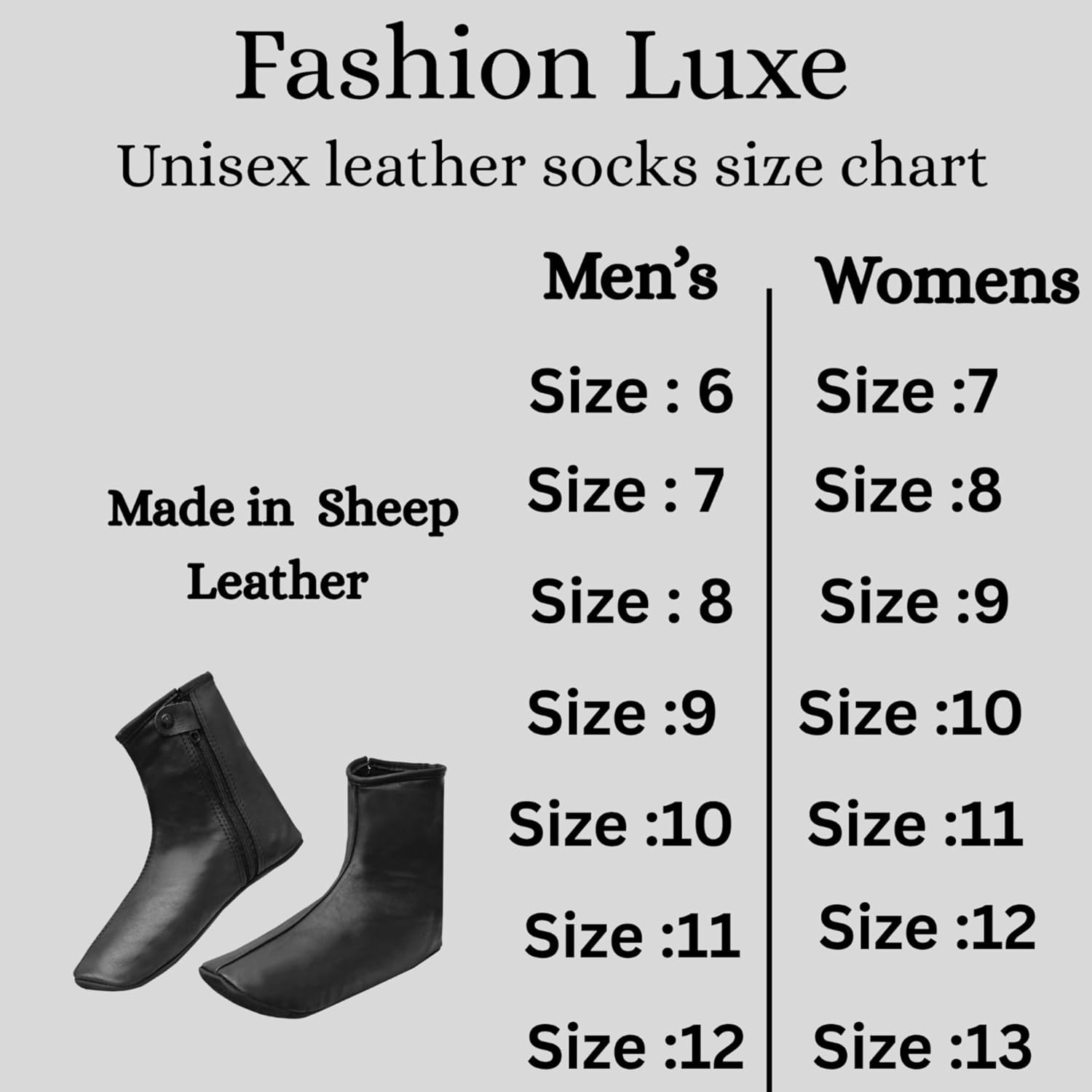 Black Leather Socks for Men & Women Genuine Soft Leather with Cotton Inner Lining, Anti-Slip Sole, Indoor Use