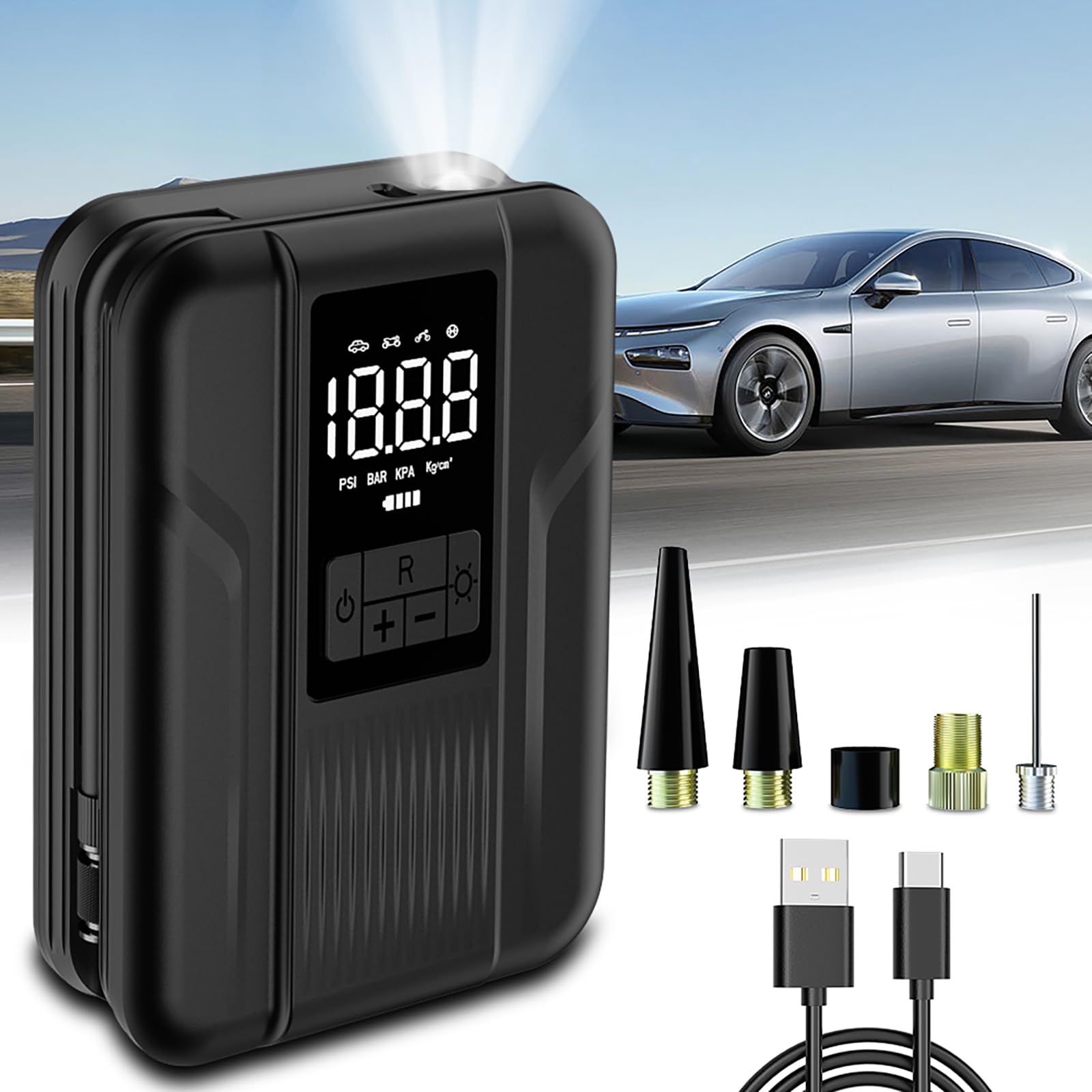 Tire Inflator Portable Air Compressor Portable Air Pump for Car Tires Inflator 150 PSI & 5000mAh Battery Tire Pump for Motorcycle/Bicycle Tires and Balls with Digital Pressure Gauge & LED Light