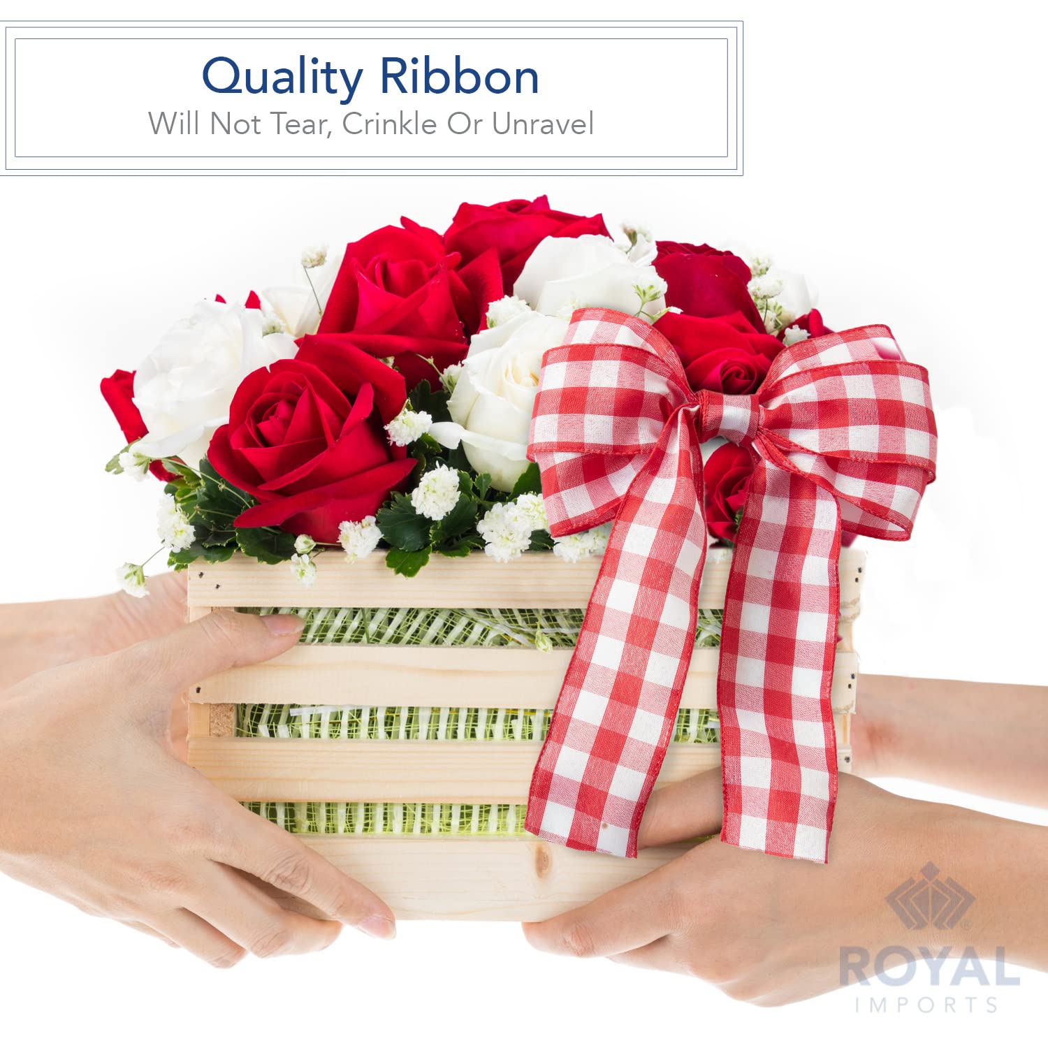 Royal Imports Buffalo Checkered Plaid Christmas Ribbon Wired, Red/White, 2.5