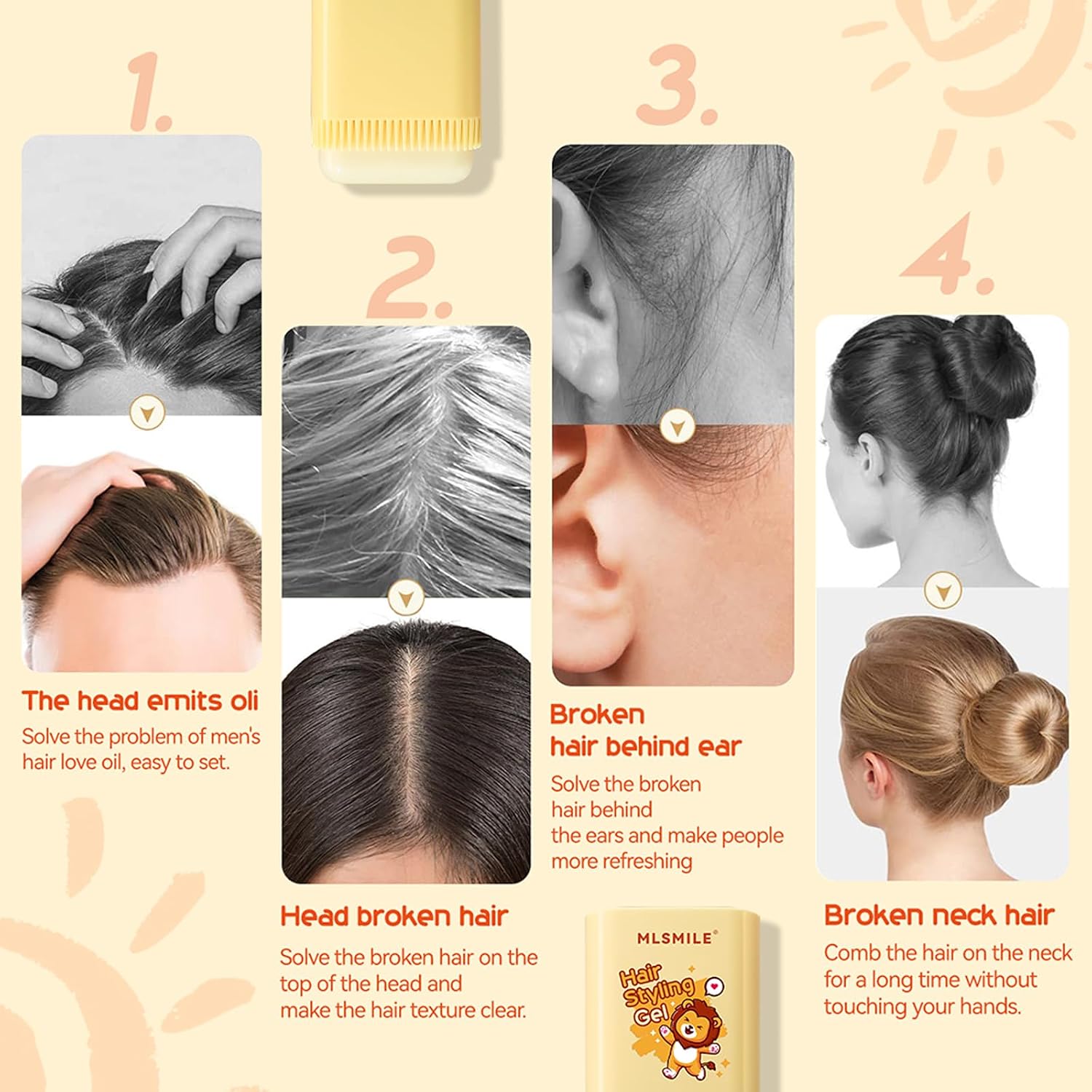 Hair Wax Stick for Baby Styling, 2-in-1 Design with Built-in Comb, Slick,for Kids Waxes, Moisturizing, Non-Greasy, Easy to Use, Compact and Portable