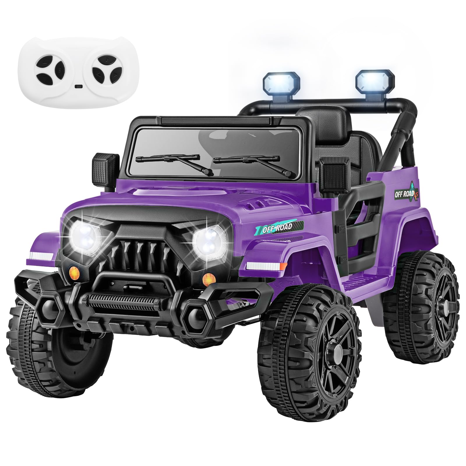 Maxmass 12V Kids Electric Ride on Car, Battery Powered Electric Vehicle with Remote Control, Lights, Music, Horn, Wireless Connection, Children Toy Car Off Road Truck for 3+ Years Old (Purple)
