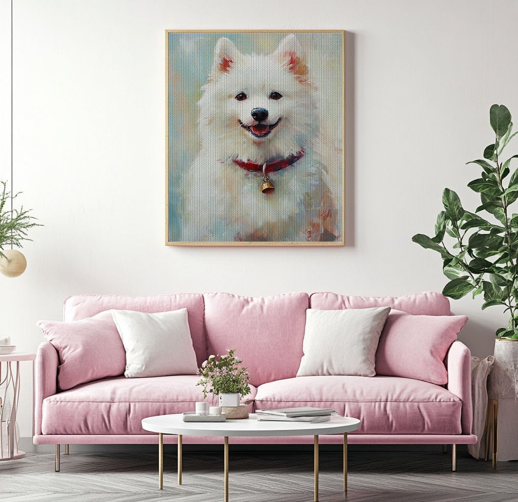 YOWKMR American Eskimo Dog Cross Stitch Kits for Beginners, Cute Dog Beginner Embroidery Kit for Adults, 11CT Counted Cross Stitch Kits for Adults, Stamped Cross Stitch Kits, 16