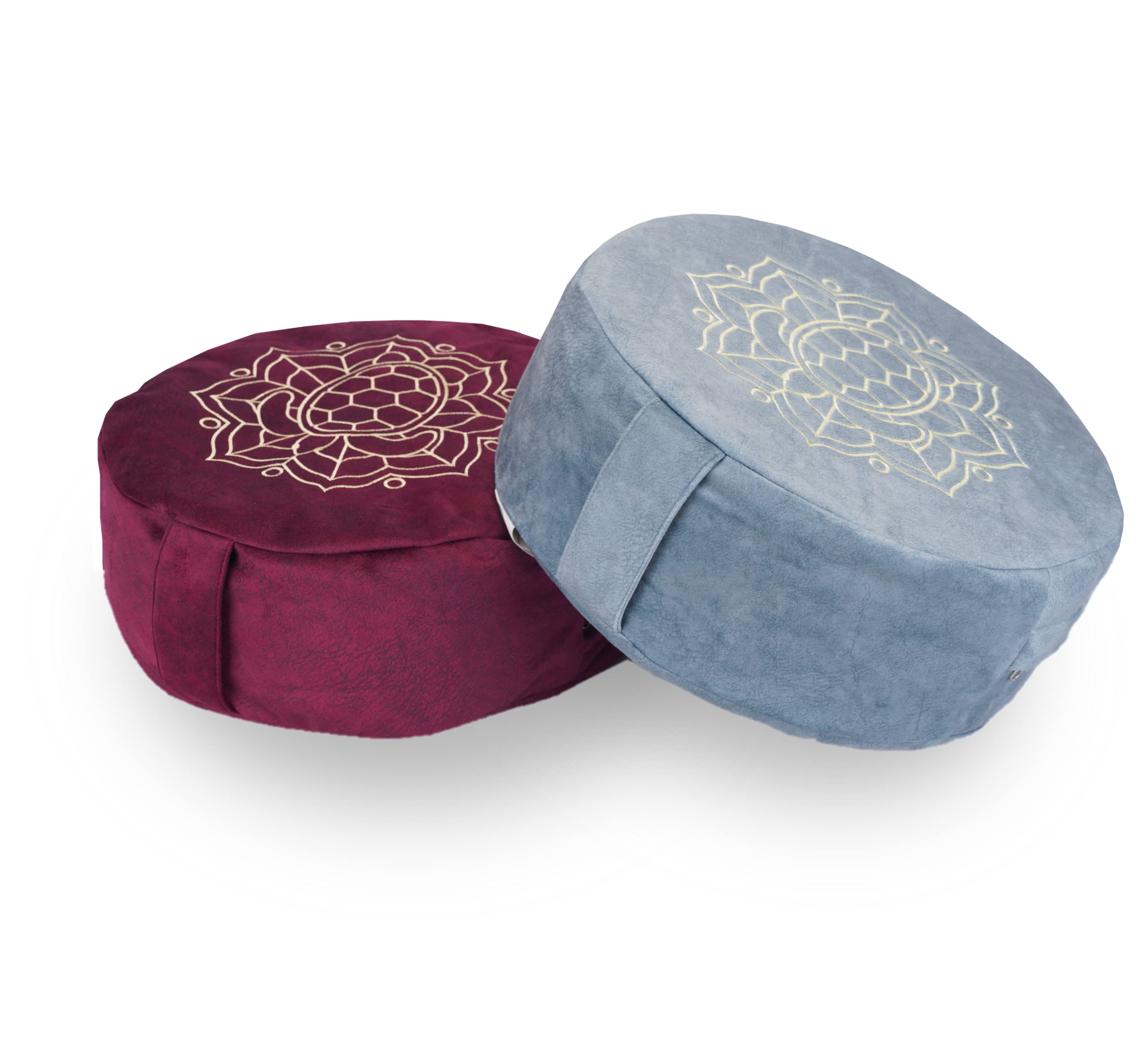 TORTUGA Meditation&Yoga - Cojín Zafu Relleno de Trigo sarraceno sostenible - Diseño con Cuerda -Altura 15cm- Funda algodón 100% Natural fácil Lavado -Meditación/Yoga