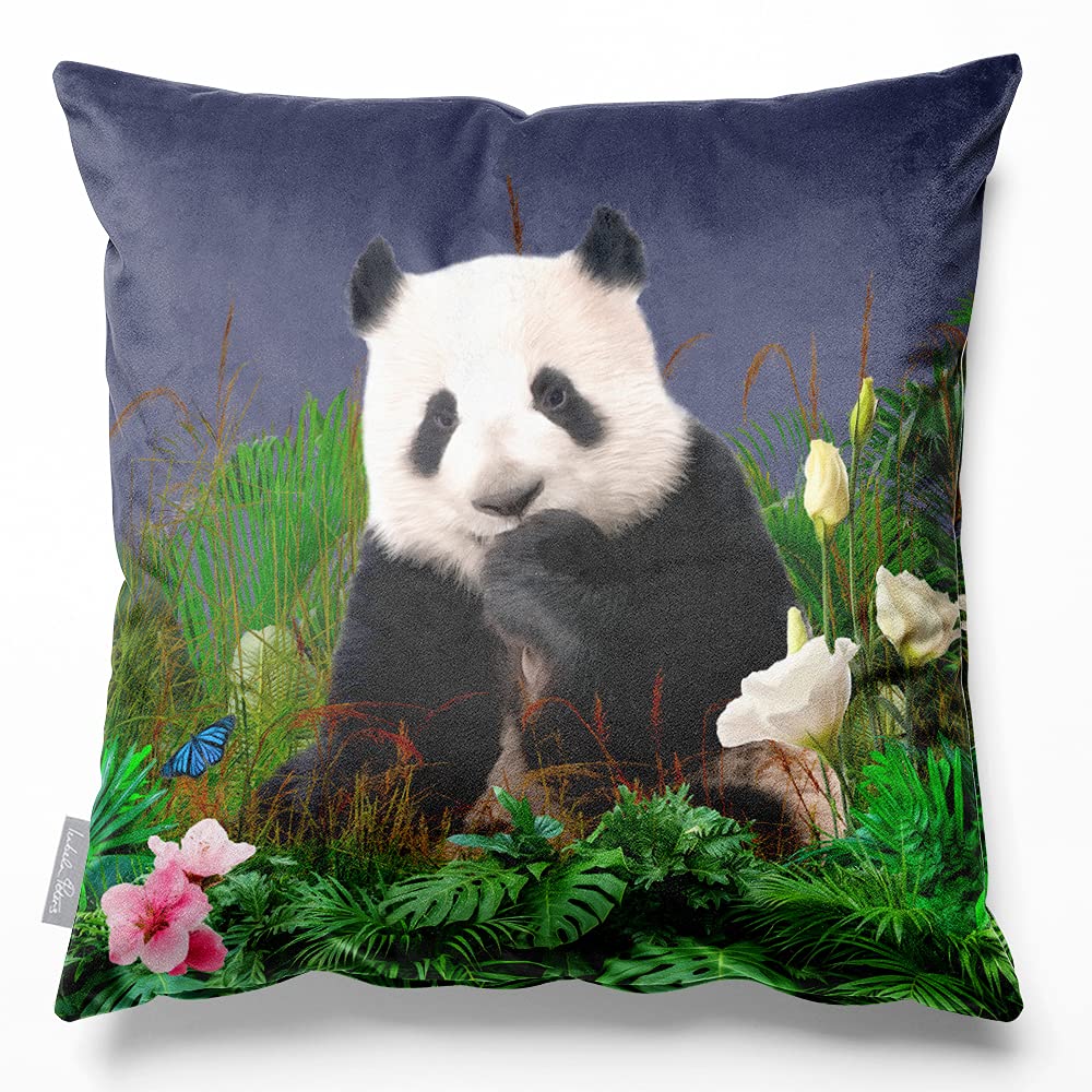 Izabela Peters Forrest Panda - Graphite Cushions With Covers Included, Filled Cushion, Eco-Friendly Velvet Cushions, 40 Cm, Chair Cushions, Sofa Cushions, Seat Cushions, Large Cushions