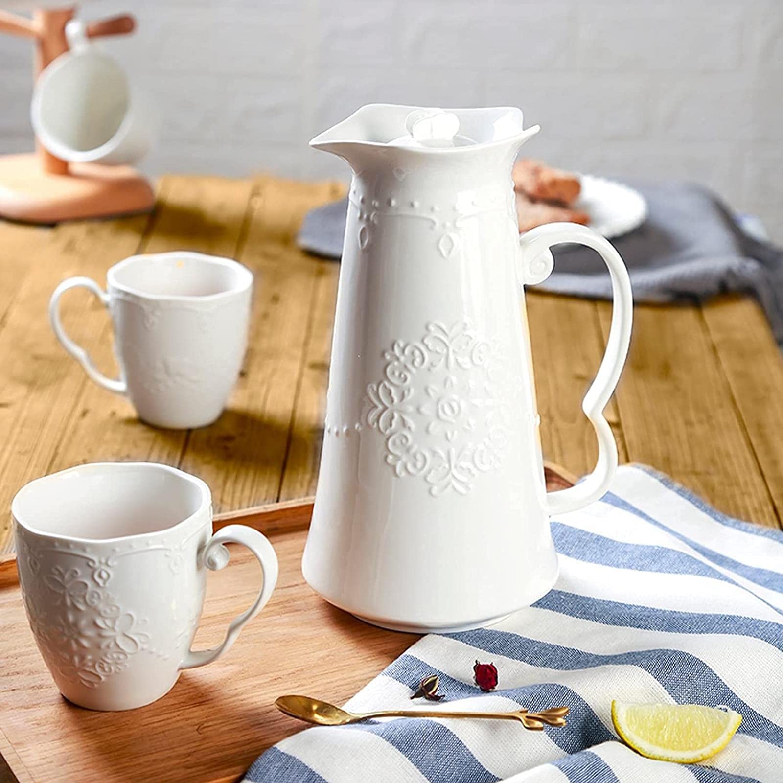 Prosty Dzbanek Na Wodę, Kreatywny Ceramiczny Dzbanek Do Użytku Domowego, Odporny Na Wysoką Temperaturę, Tłoczony Czajniczek Do Mleka, Soku, Napojów Gorących I Zimnych