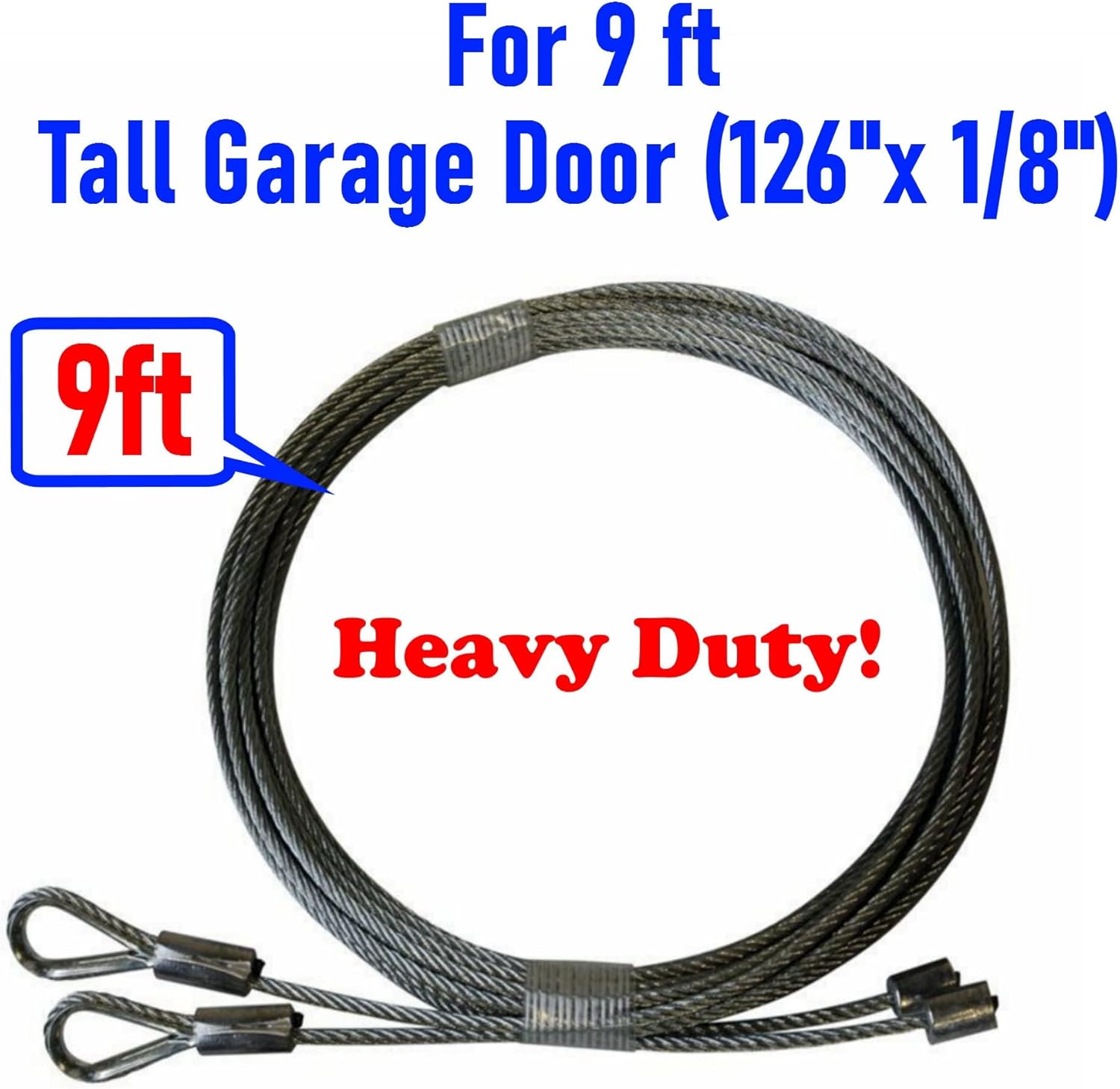 Garage Door Cables 1/8" Pair Torsion Spring (7ft, 8ft, 9ft, 10ft,11ft,12ft) (9 ft. Tall Door) : Tools & Home Improvement