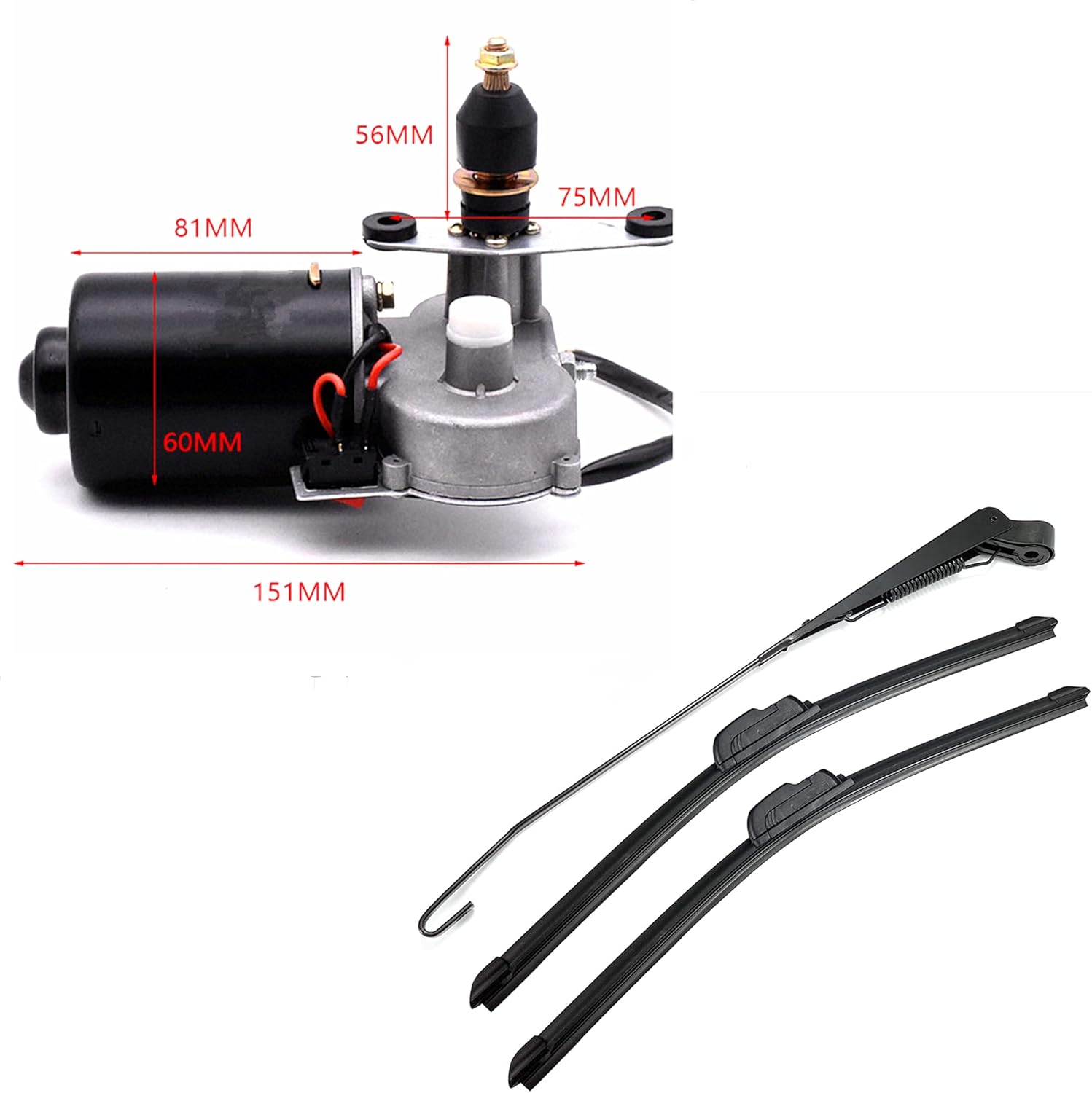 Electric UTV Windshield Wiper Compatible with Polaris Ranger RZR Can Am Kawasaki Golf Cart Snow Plow Windshield Wiper Blades Assembly 110 Degree Motor 2Pcs Blades (Instruction Included)