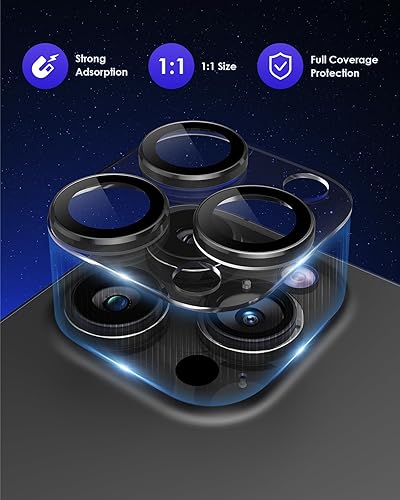 Miniatura 62 de Protector de lente de cámara compatible con iPhone 15 Pro/iPhone 15 Pro Max [metal de cobertura completa] Pantalla de vidrio templado 9H, cubierta