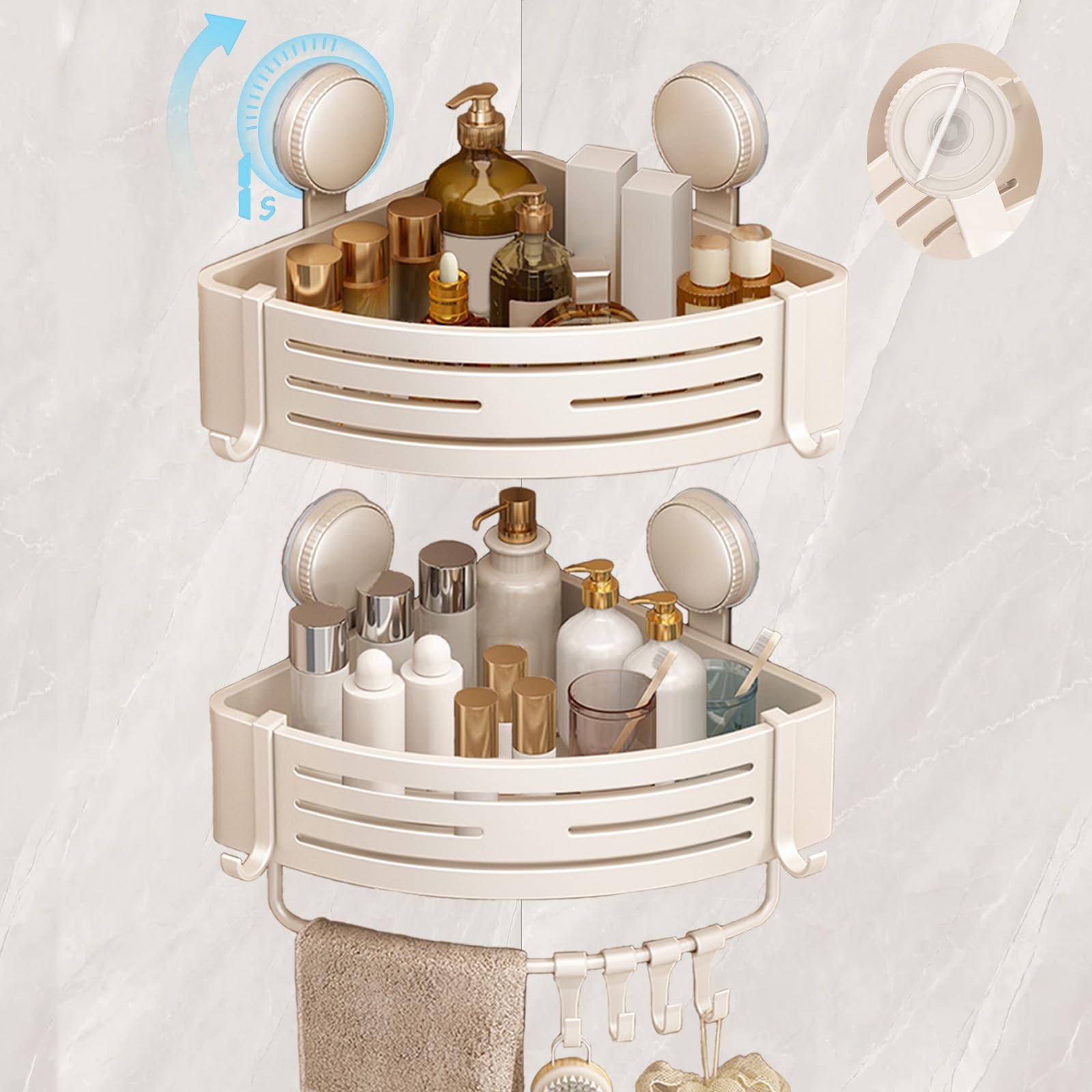 New Suction Cup Corner Shower Caddy Non Drilling and Detachable Corner Shower Shelf Aluminum Anti Rust Corner Shelf