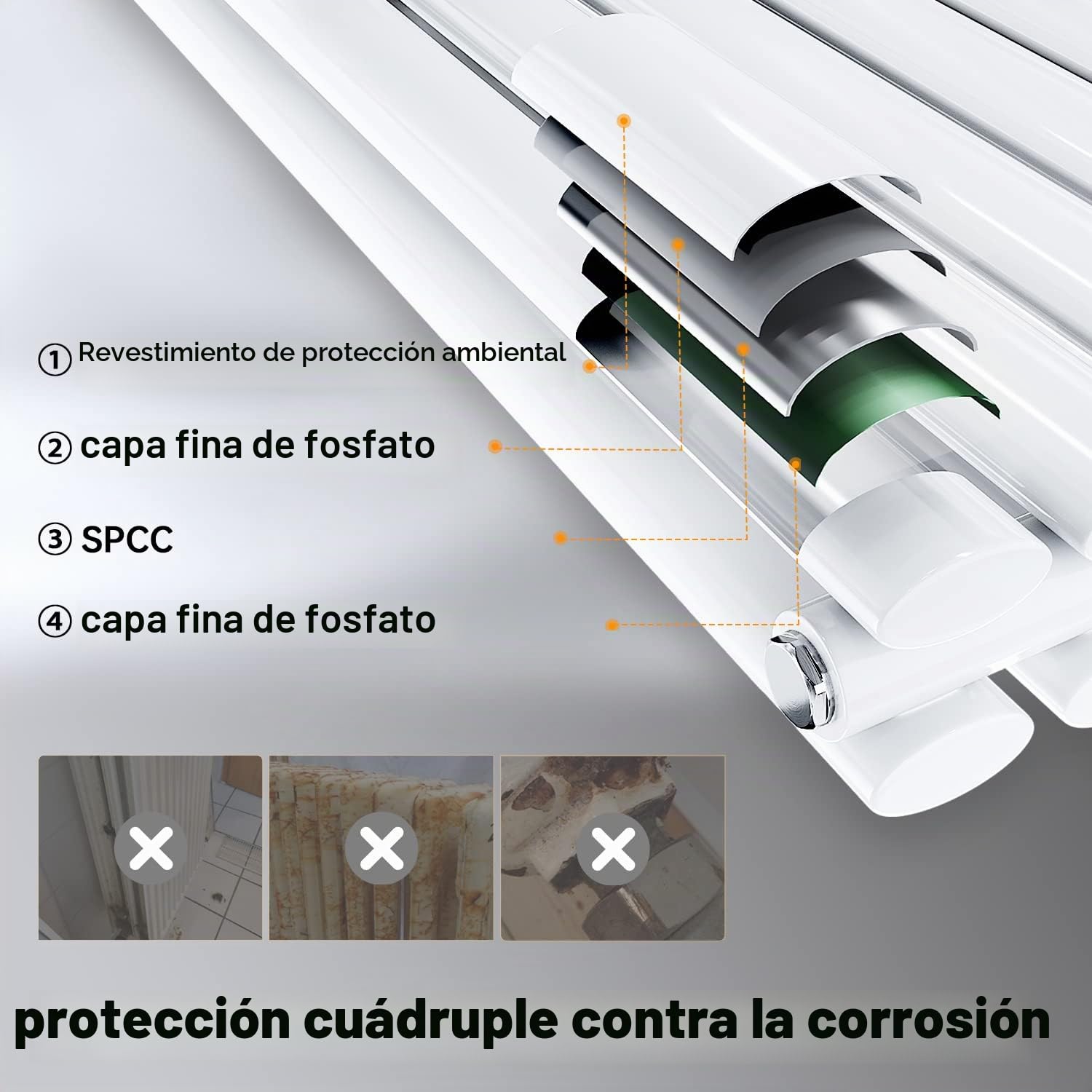ELEGANT Radiador de panel de diseño tubular, 1800 x 354 mm, color blanco, doble capa, conexión central, tubo vertical