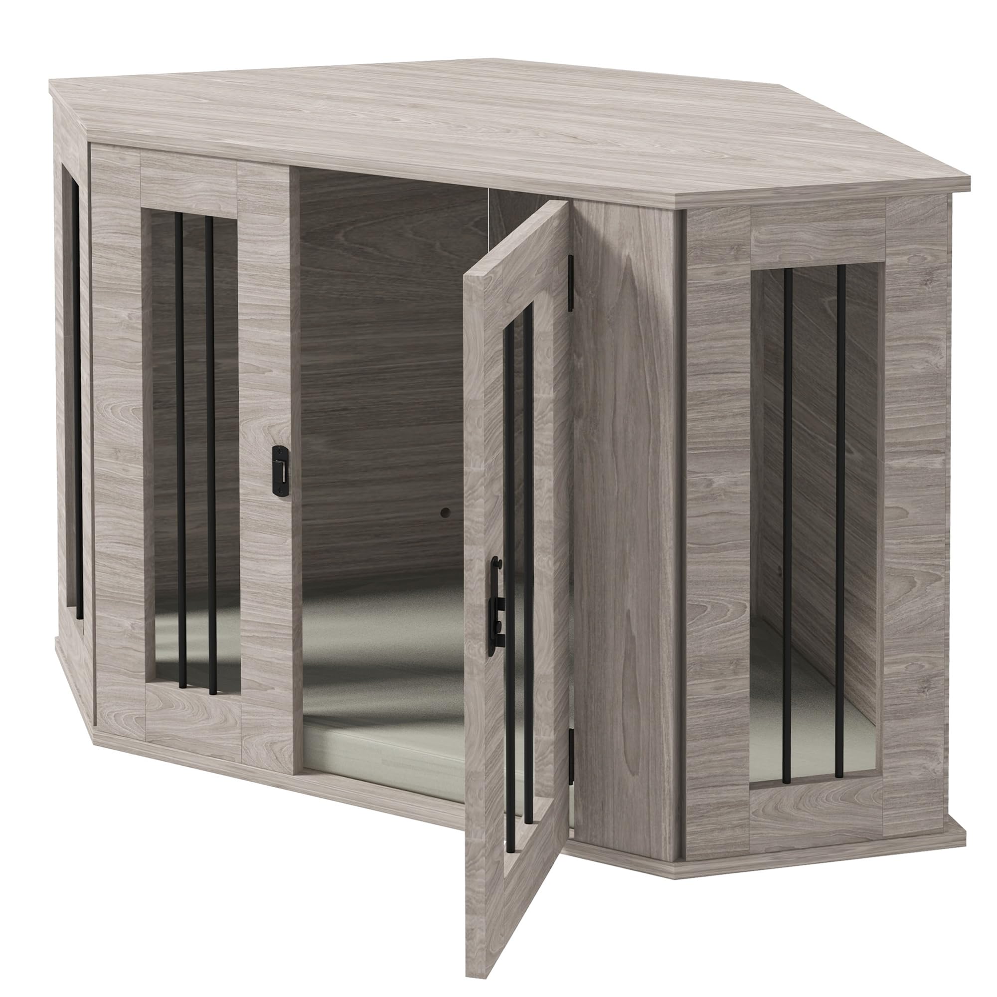 Jaula para Perros PawHut, caseta Cuadrada para Perros con cojín, caseta para Perros con Cierre de Puerta, Jaula para Perros medianos, Nogal, 104 x 55 x 63 cm