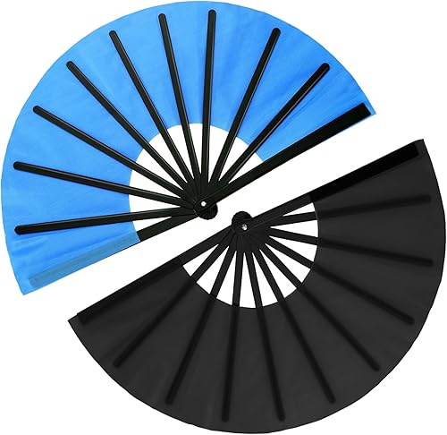 Miniatura 20 de Maitys 2 piezas de abanico de mano plegable grande para baile en línea, abanico de nailon plegable para festival chino de Kung Fu, manualidades,