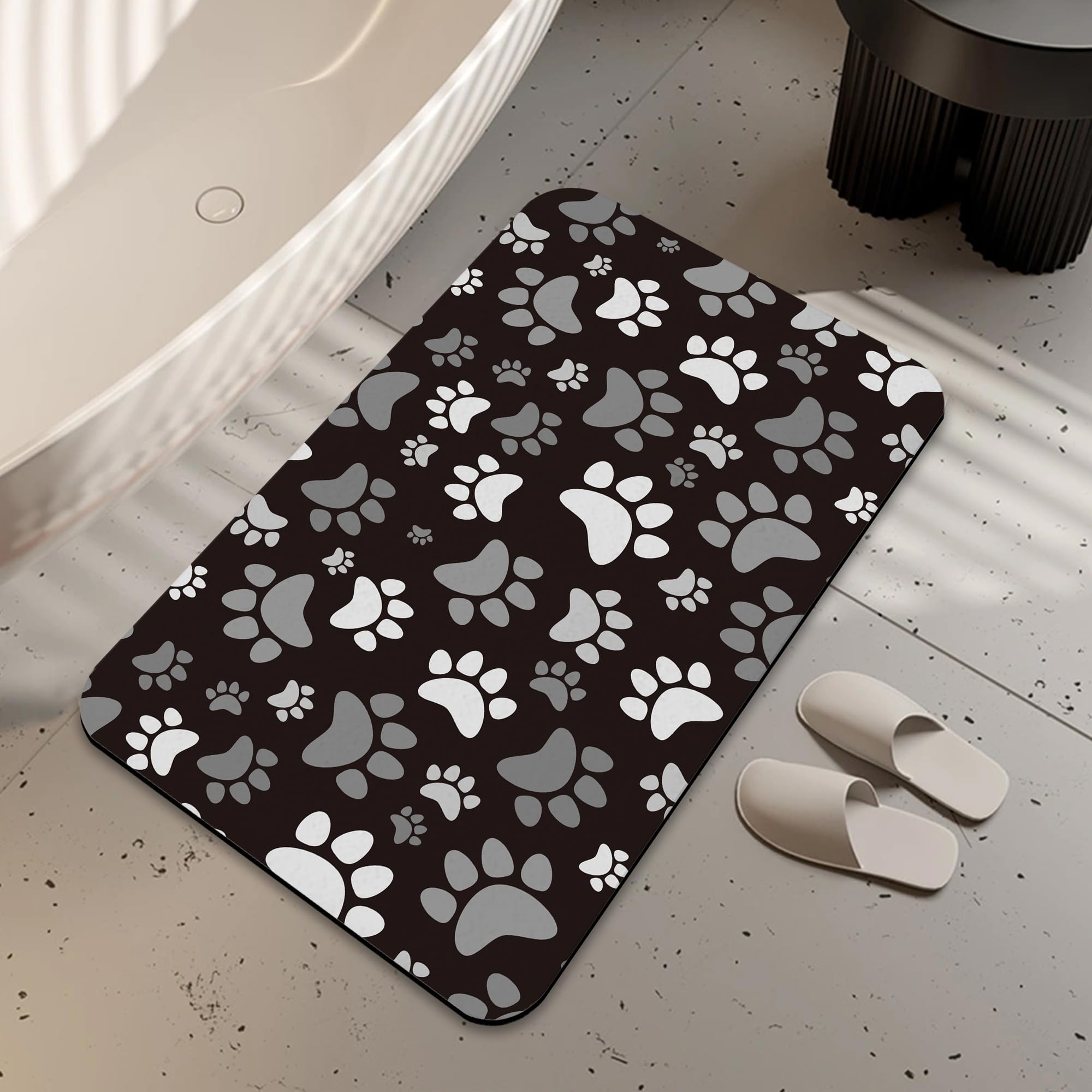 LUOENY Bath Mat, Cute Dog Paws Bathroom Rug Non Slip Thin Absorbent Quick Dry Bath Mat Fits Under Door Bathroom Floor Perfect for Shower, or Sink 75x43 cm