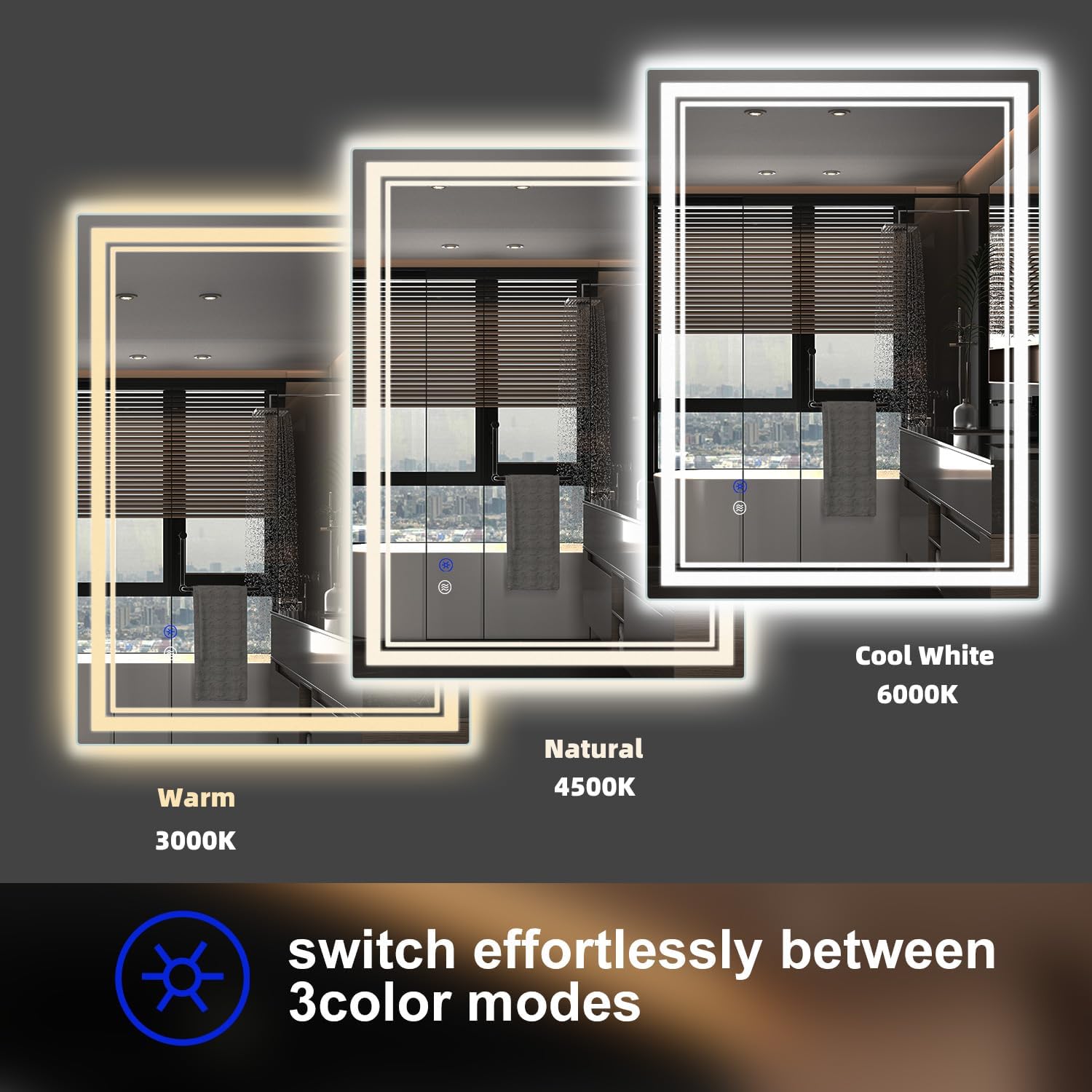 SaniteModar 24X36 Led Bathroom Mirror with Lights,Backlit + Front Lit,Anti-Fog, Dimmable,Memory Function, Tempered Glass,Lighted Bathroom Vanity Mirror for Wall,3 Colors(36" L x 24" W)