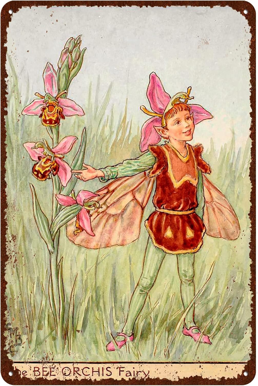 Flower Fairy Signs Vintage Metel Tin Signs Garden Decorative Signs Retro Wall Decor Home Wall Signs - The Bee Orchis Fairy