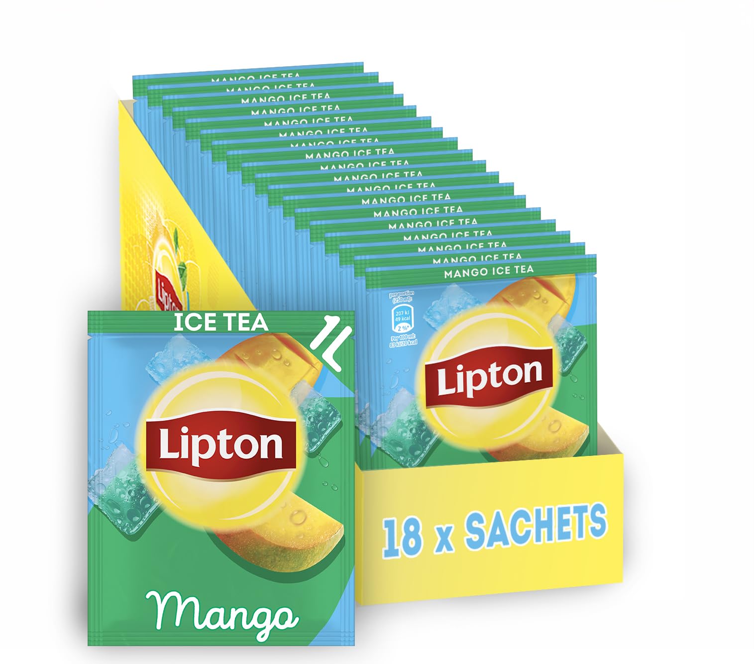 Lipton Eistee Pulver Set, "Mango", Erfrischung für die ganze Familie, 18x Sachet, in Pulverform zum Selbermachen