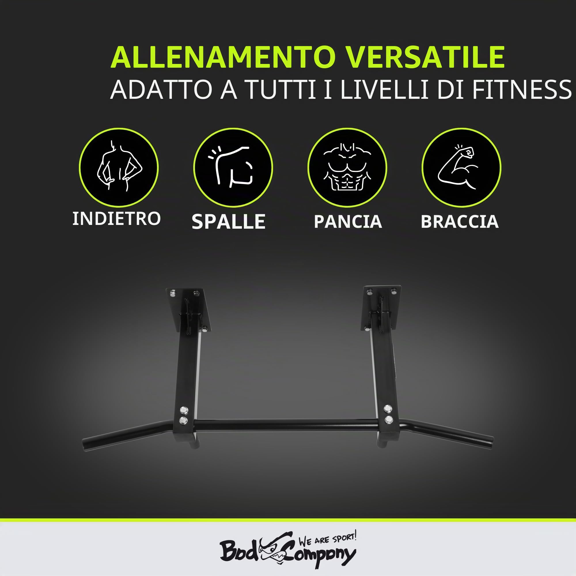 Bad Company Sbarra per trazioni Professionale | Sbarra per Il Montaggio a Parete o al soffitto, Portata Fino a 350 kg | Compreso Materiale di Montaggio | BCA-44 e BCA-45