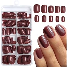 LoveOurHome 240PC Square Press on Nails Short Fake Nail, Short Press on Nails Square Burgundy Glue on Nails Full Cover Artificial Fingernail Girls Kids XS Acrylic Nails Press Nail with Adhesive Tabs