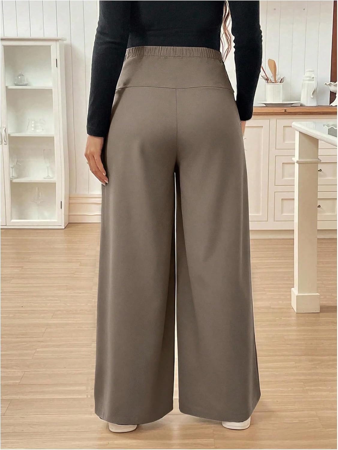 SHENHE Women's Maternity Wide Leg Pants Over The Belly Work Pants Pregnancy Casual Trousers - Image 2