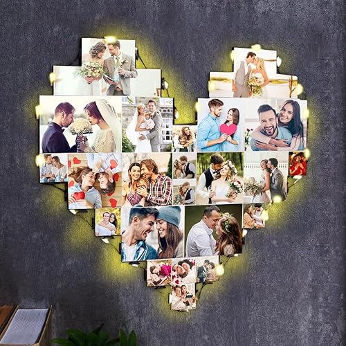 Miniatura 2 de Luz de pared personalizada con collage de fotos de corazón, marcos de collage de fotos personalizados con luz LED, lámpara de collage de fotos