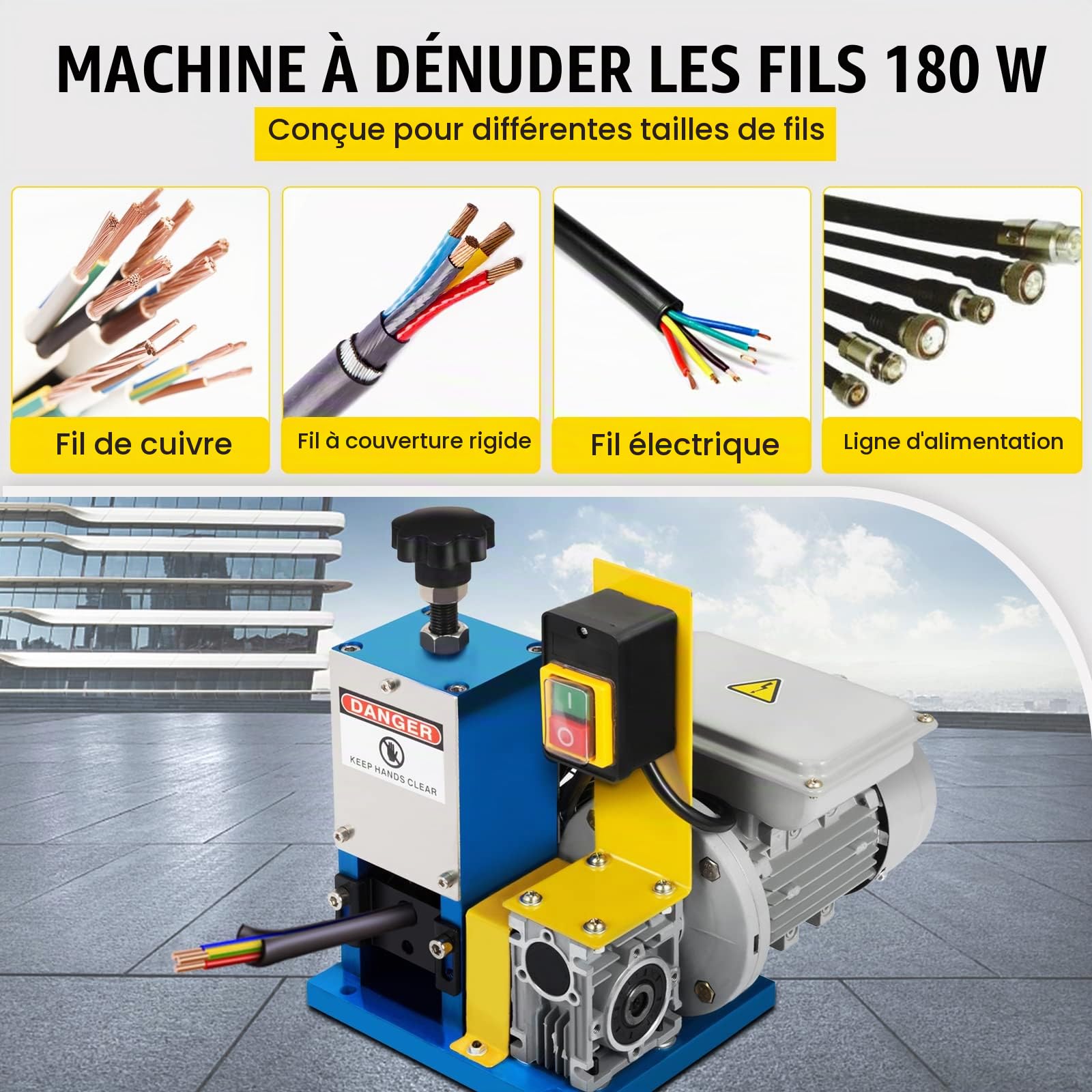 Happybuy Machine à Dénuder Electrique 1,5-25mm, Outil de Dénudage de Fil Automatique avec 1 Lame Supplémentaire, Facile à Utiliser pour Recycler les Fils Câbles de Cuivre