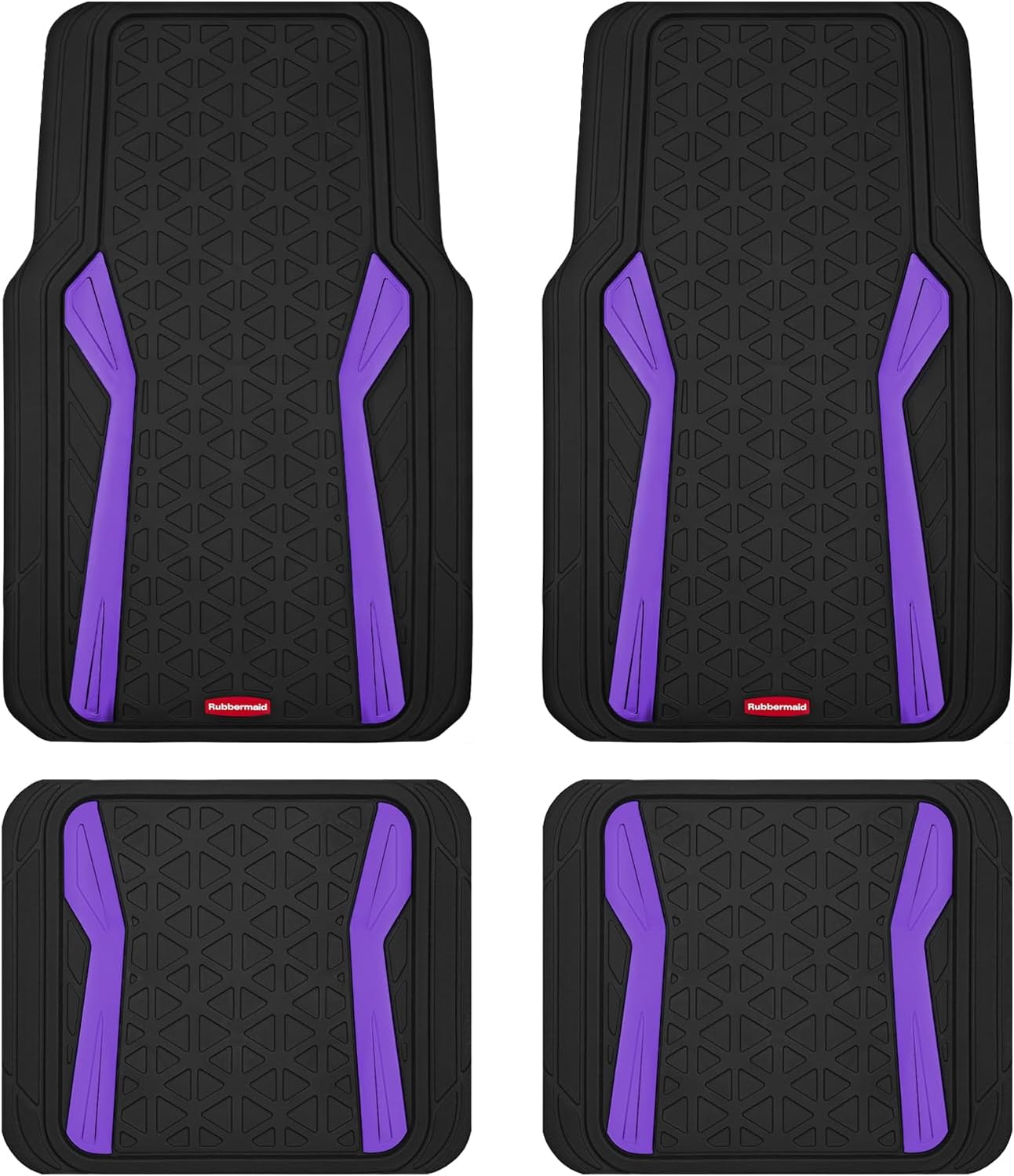 Rubbermaid Car Floor Mats Full Set,Premium Heavy Duty All-Weather Car Mats– Rugged Rubber with Brushed Aluminum Inserts, Universal Trim-to-Fit, Anti-Slip Backing for Cars, SUVs, Trucks & Vans - Purple