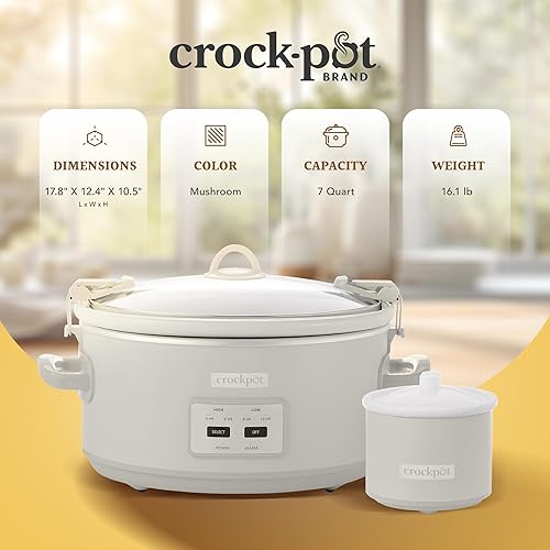Miniatura 3 de Crock-Pot Olla de cocción lenta de 7 cuartos de galón con control táctil, 4 ajustes preprogramados, cerámica extraíble y tapa de bloqueo, champiñón