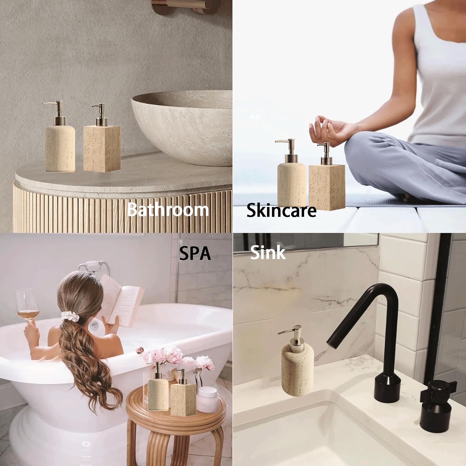 Refillable Soap Dispenser Stone Soap Dispenser 9.8oz/280ml Bathroom Hand Soap Dispenser Lotion Dispenser with Pump Bathroom Hand Soap Dispenser in Beige Body Wash Dispenser